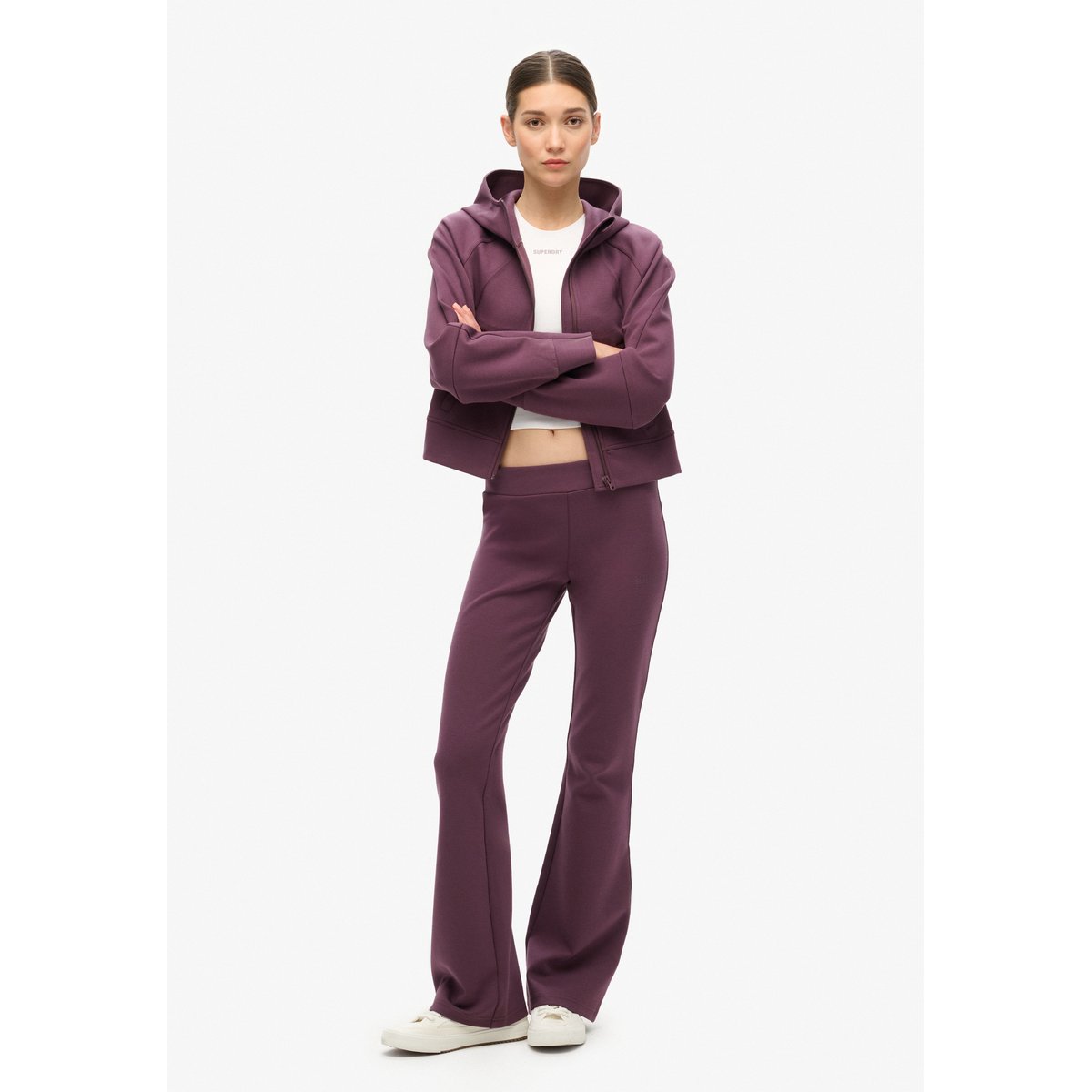 Sweat à capuche zippé Sport Tech Relaxed violet aubergine fumé, SUPERDRY