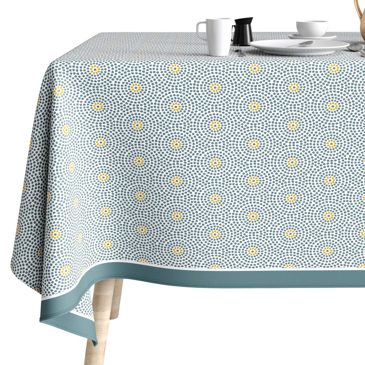 Nappe rectangulaire anti tache Coton Patio Eau jaune, EDEN