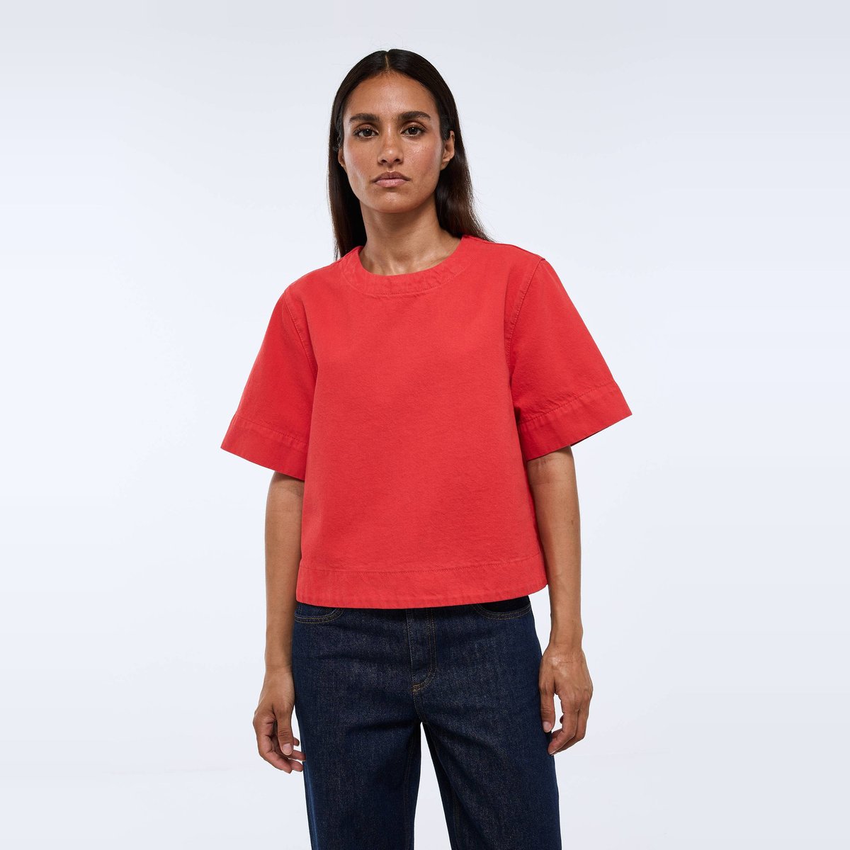 Top manches courtes détails dos en coton rouge, MONOPRIX