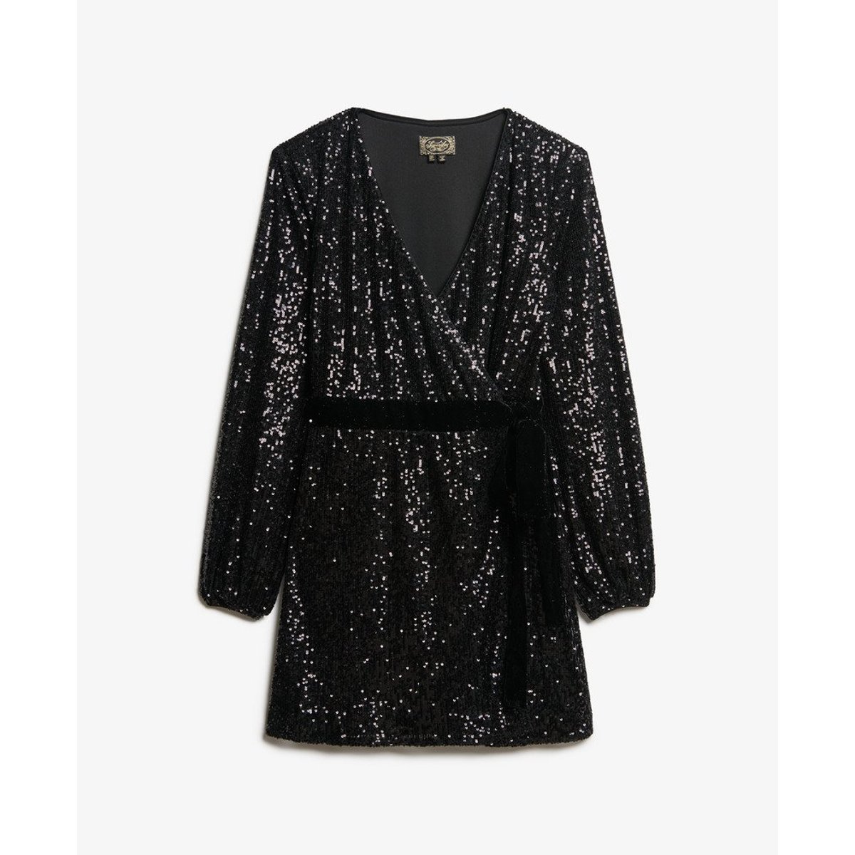 Robe portefeuille courte velours et sequins sequins noirs, SUPERDRY