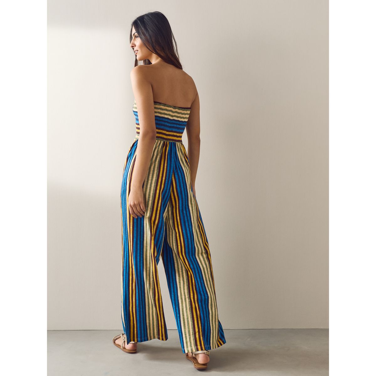 Combi-pantalon bandeau large en jersey rayures bleu/jaune, NEXT