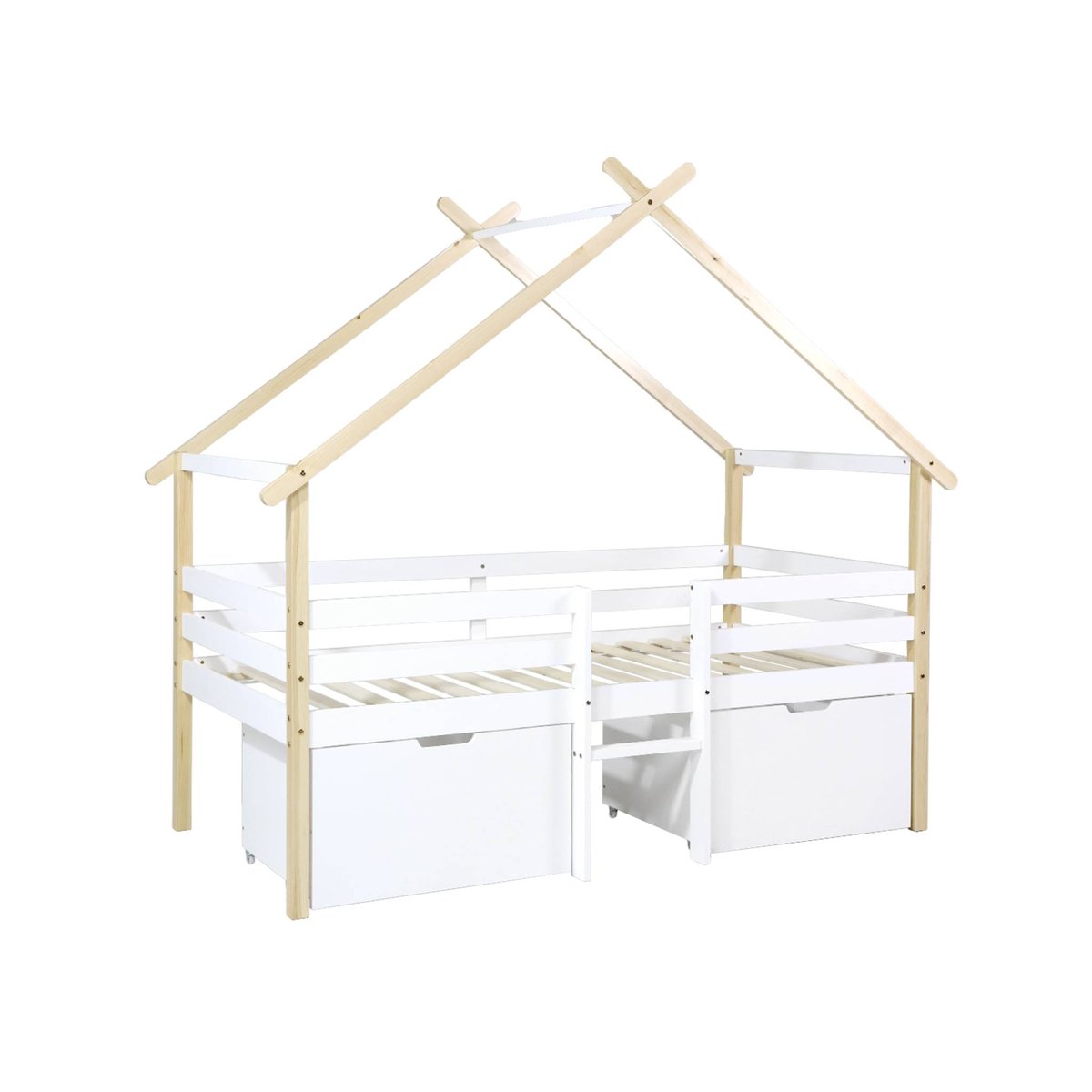 Lit cabane enfant 90 x 190 cm bois de pin sommier à lattes inclus et 2 tiroirs SIENNA blanc, SWEEEK