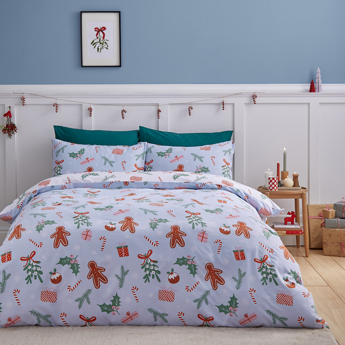 Christmas Gingerbread Duvet Cover and Pillowcase Set blue, CATHERINE LANSFIELD