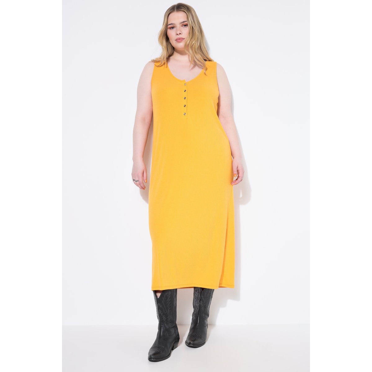 Robe midi sans manches, tissu jersey mandarine, STUDIO UNTOLD