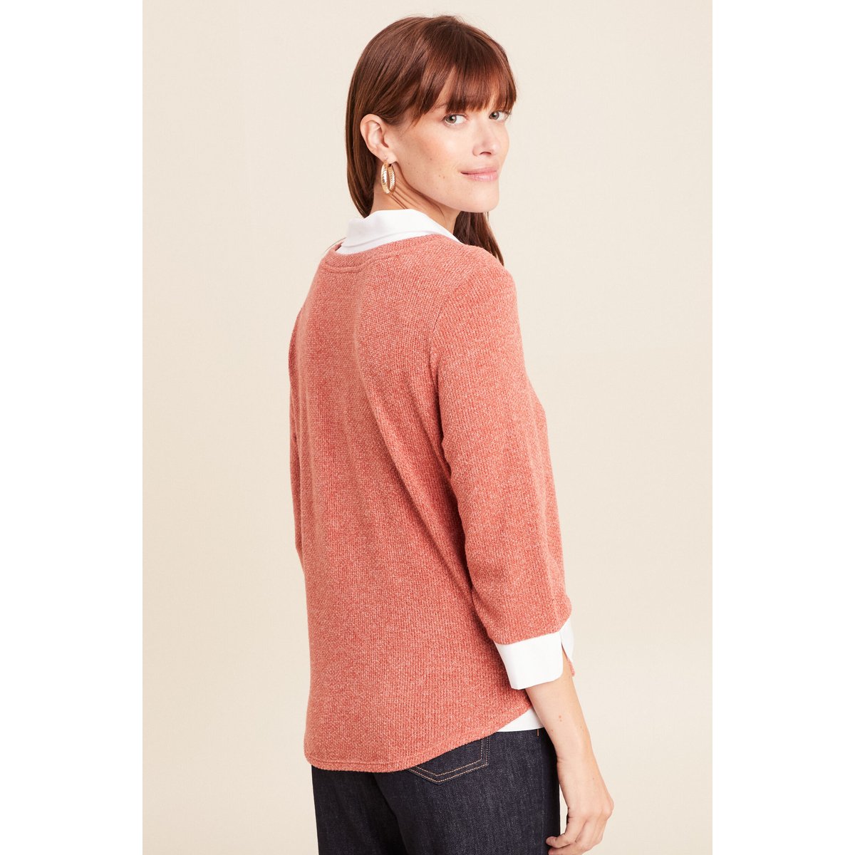 T-shirt col chemise manches 3/4 vieux rose, BREAL