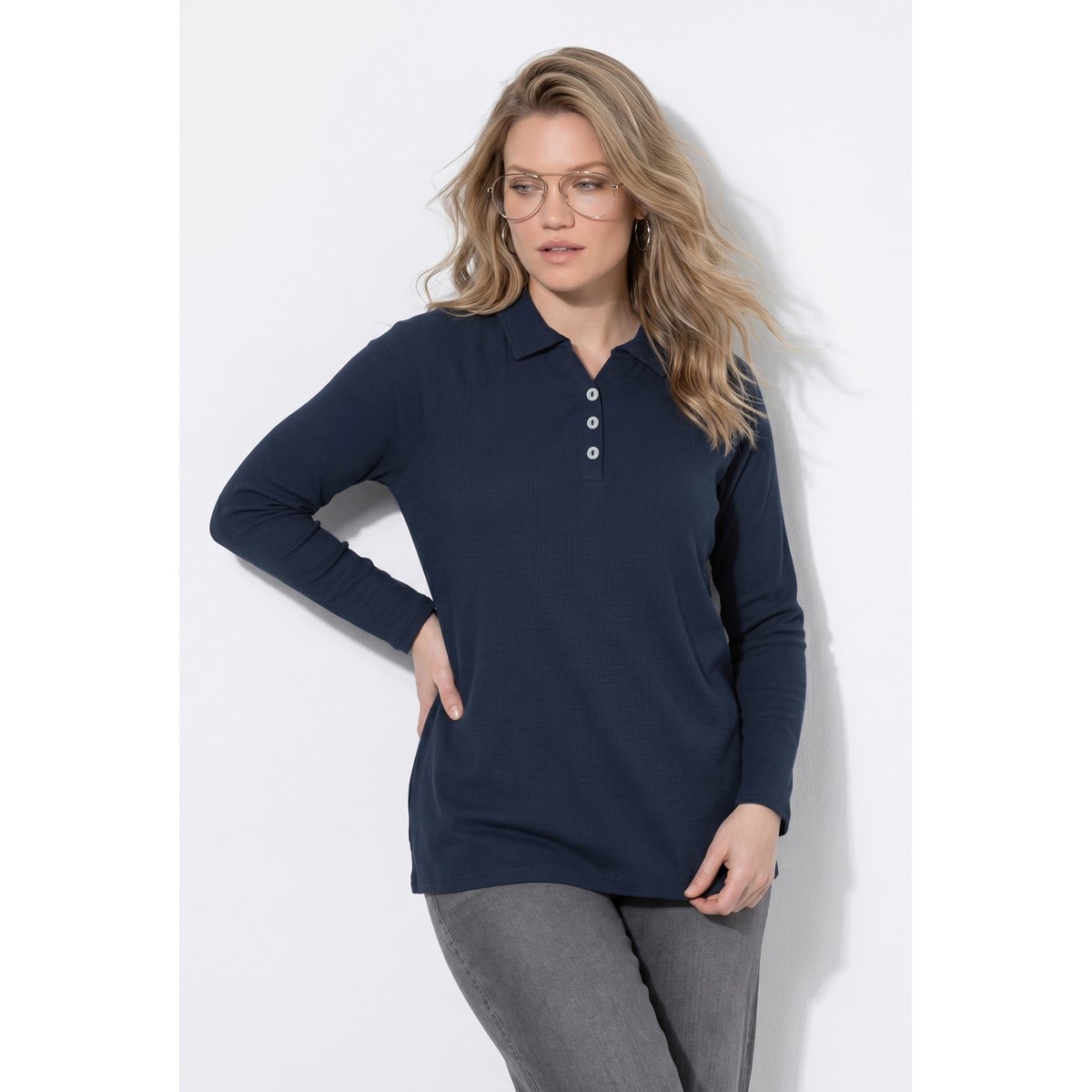 Polo en jersey côtelé marine, ULLA POPKEN