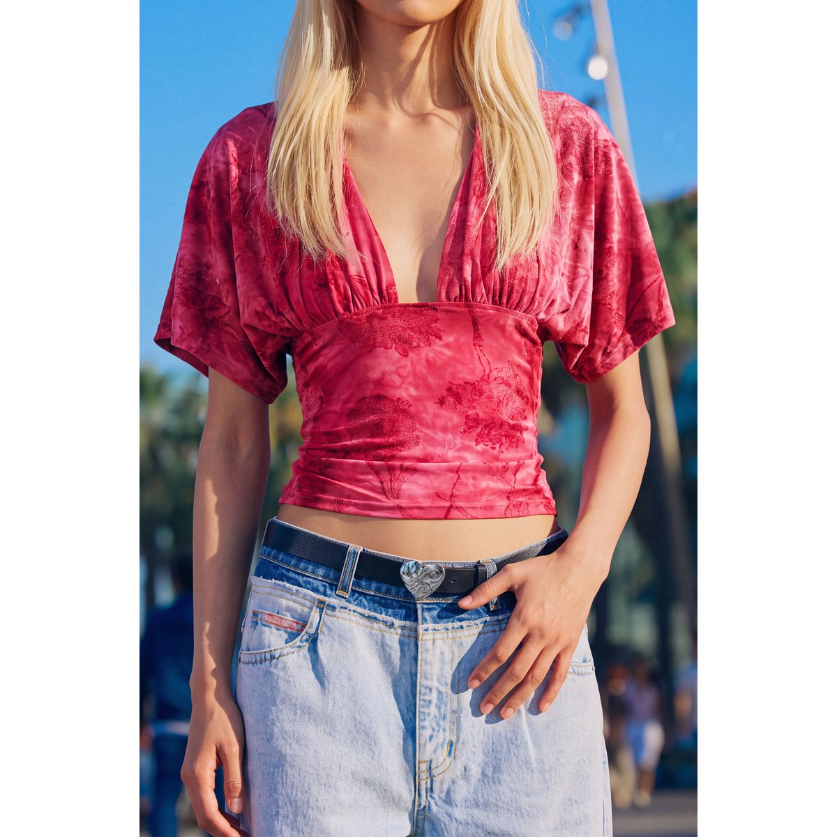 Top floqué multiposition rouge, DESIGUAL