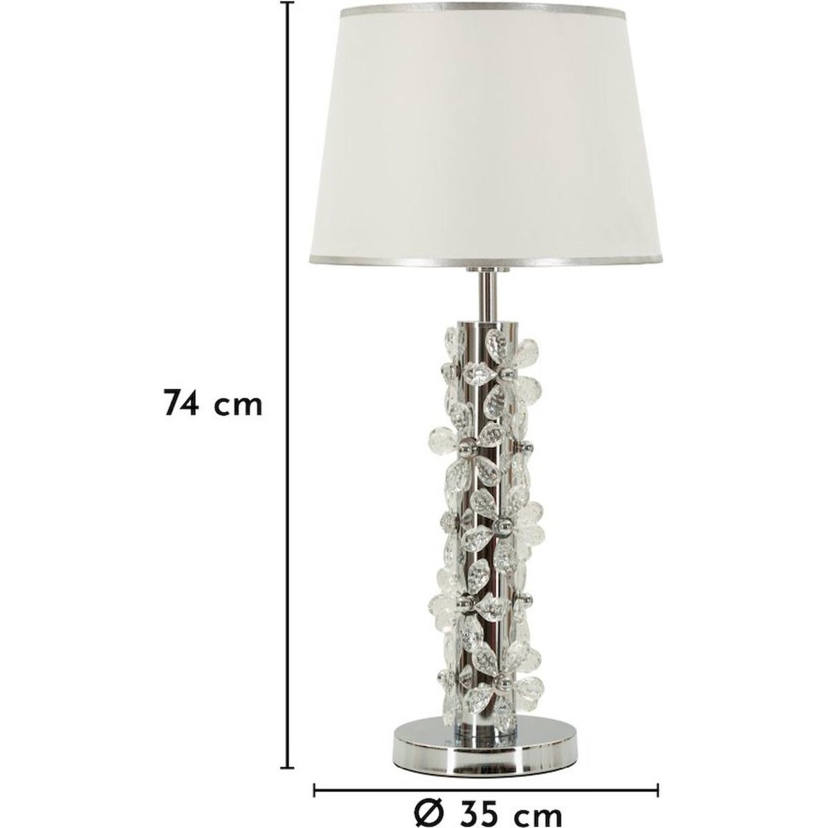 Lampe à poser en fer décor floral GLAM argenté et blanc, RECOLLECTION