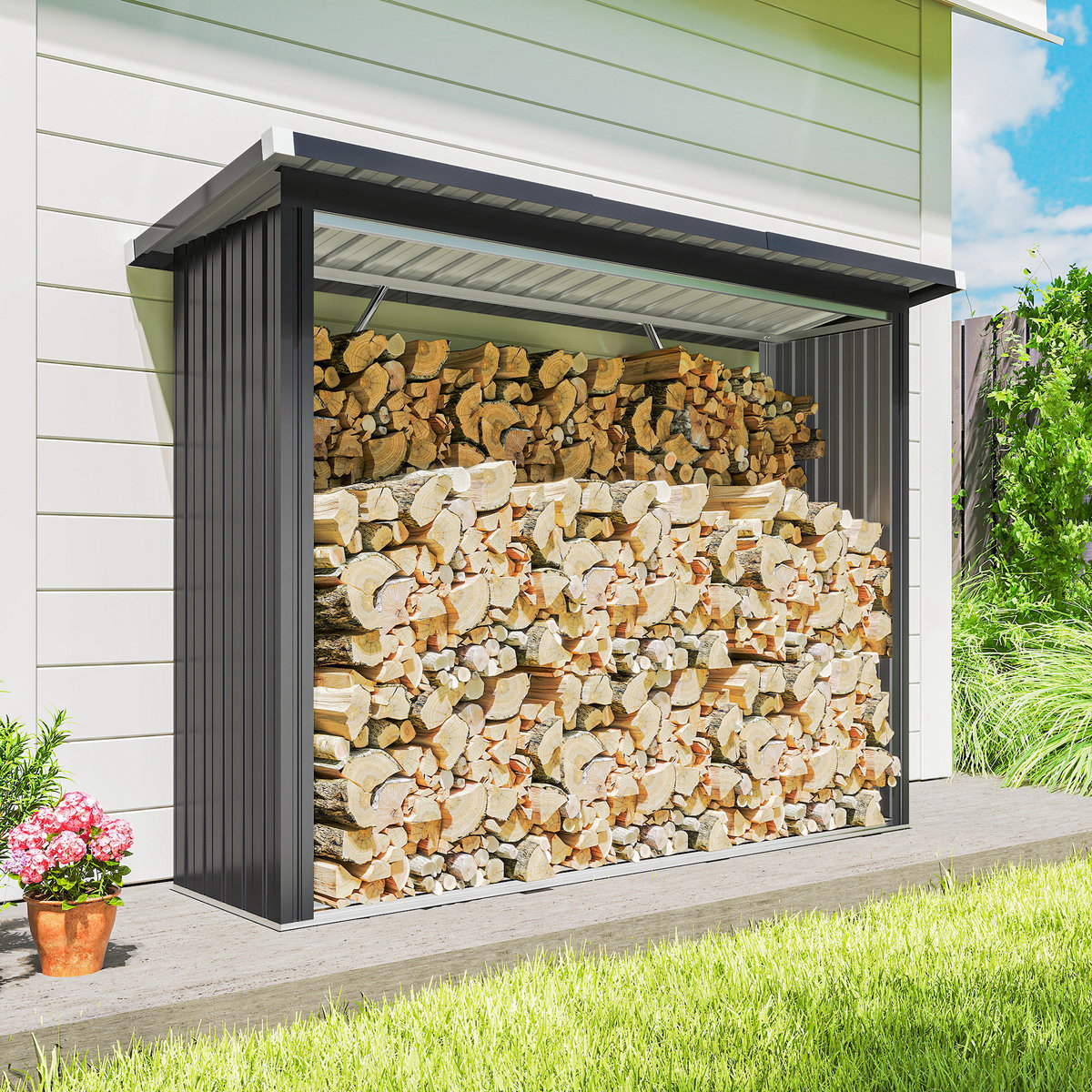Abri pour le stockage du bois Acier galvanisé gris foncé, OUTSUNNY