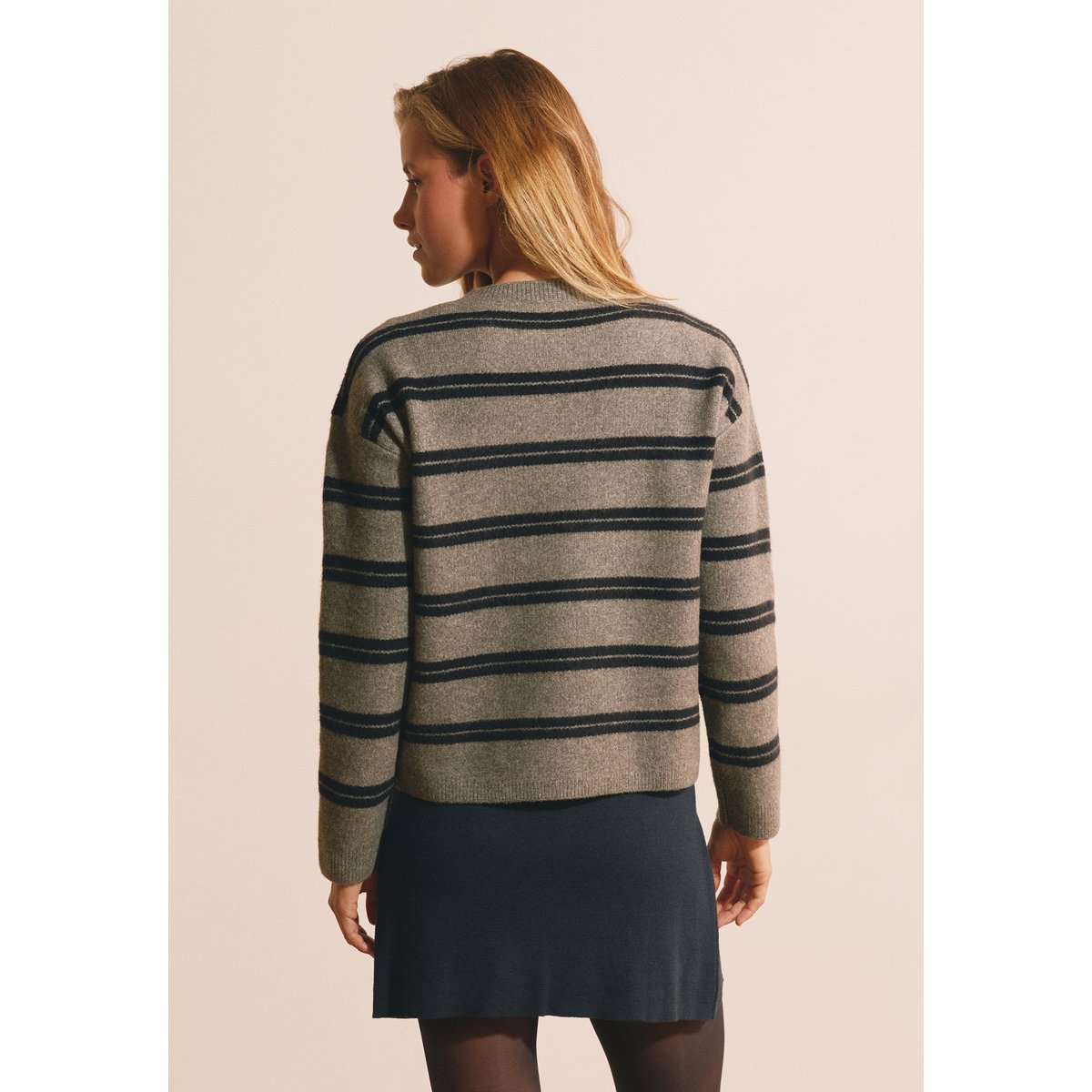 Pull manches longues à rayures avec détail bouton doré SILVER gris, ETAM