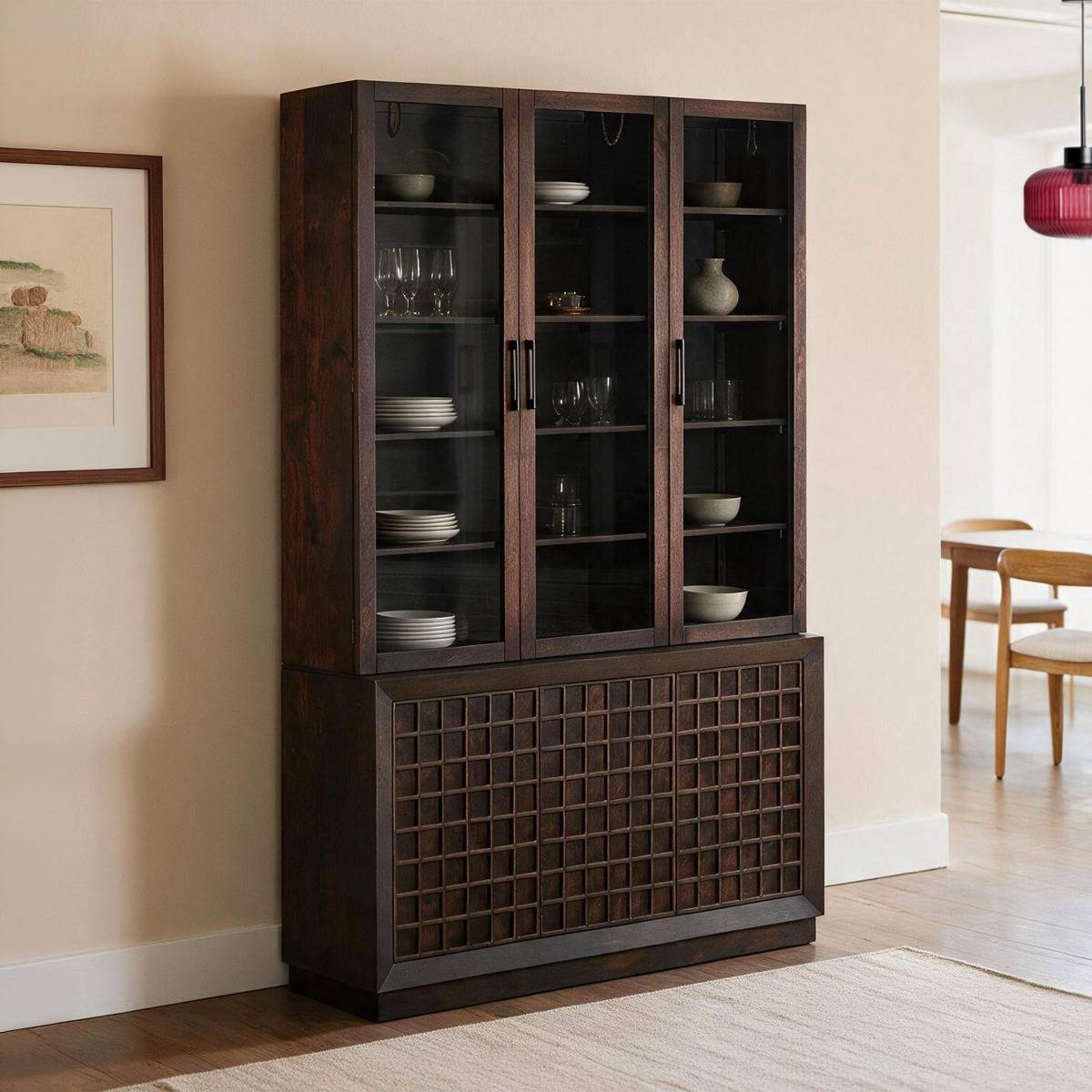Vaisselier en bois de manguier foncé NYLA bois foncé, MADE IN MEUBLES 