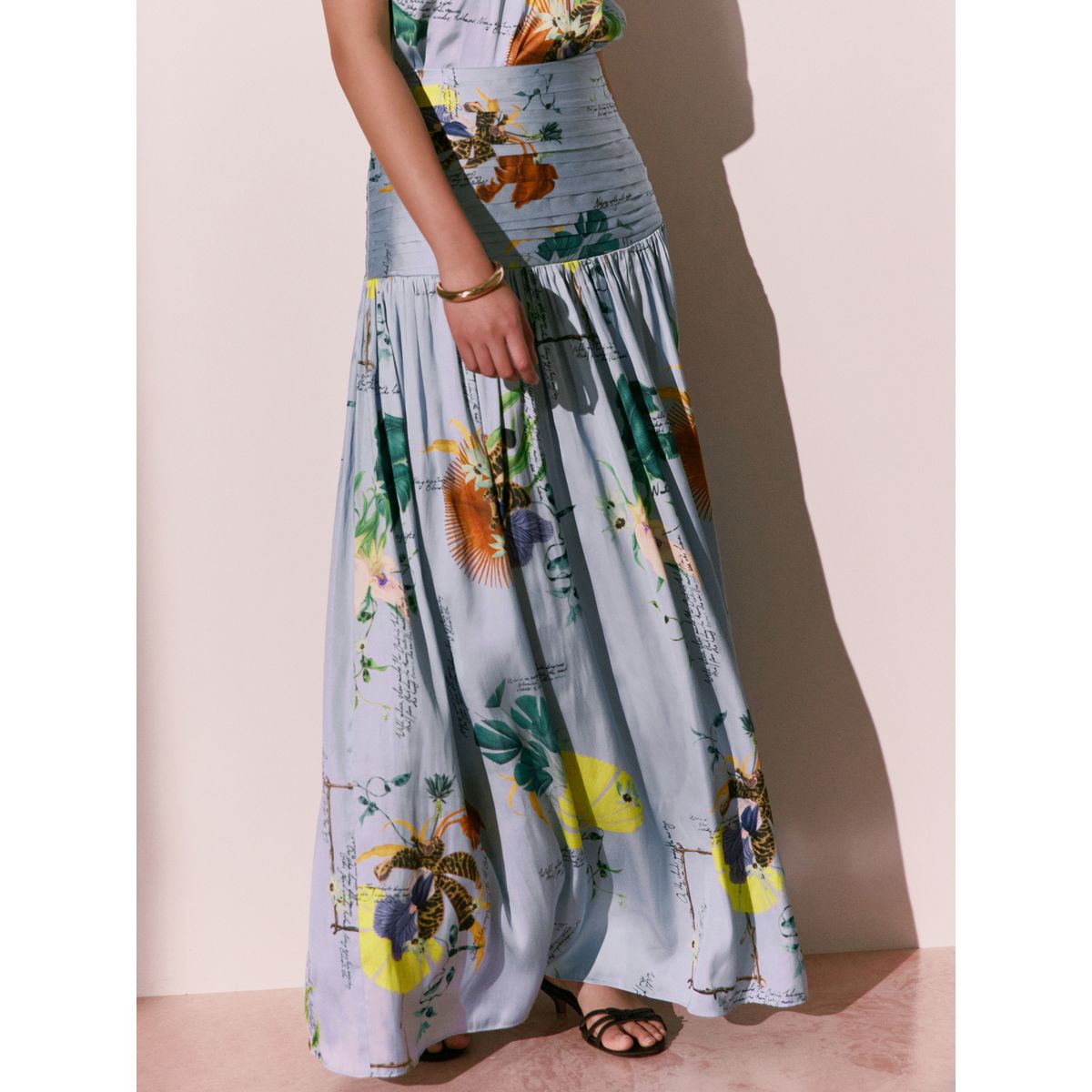 Jupe longue satin botanique kew collection bleu motif fleurs, NEXT