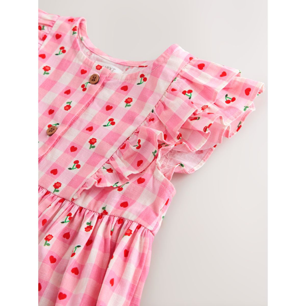 Robe à manches volantées vichy rose, NEXT