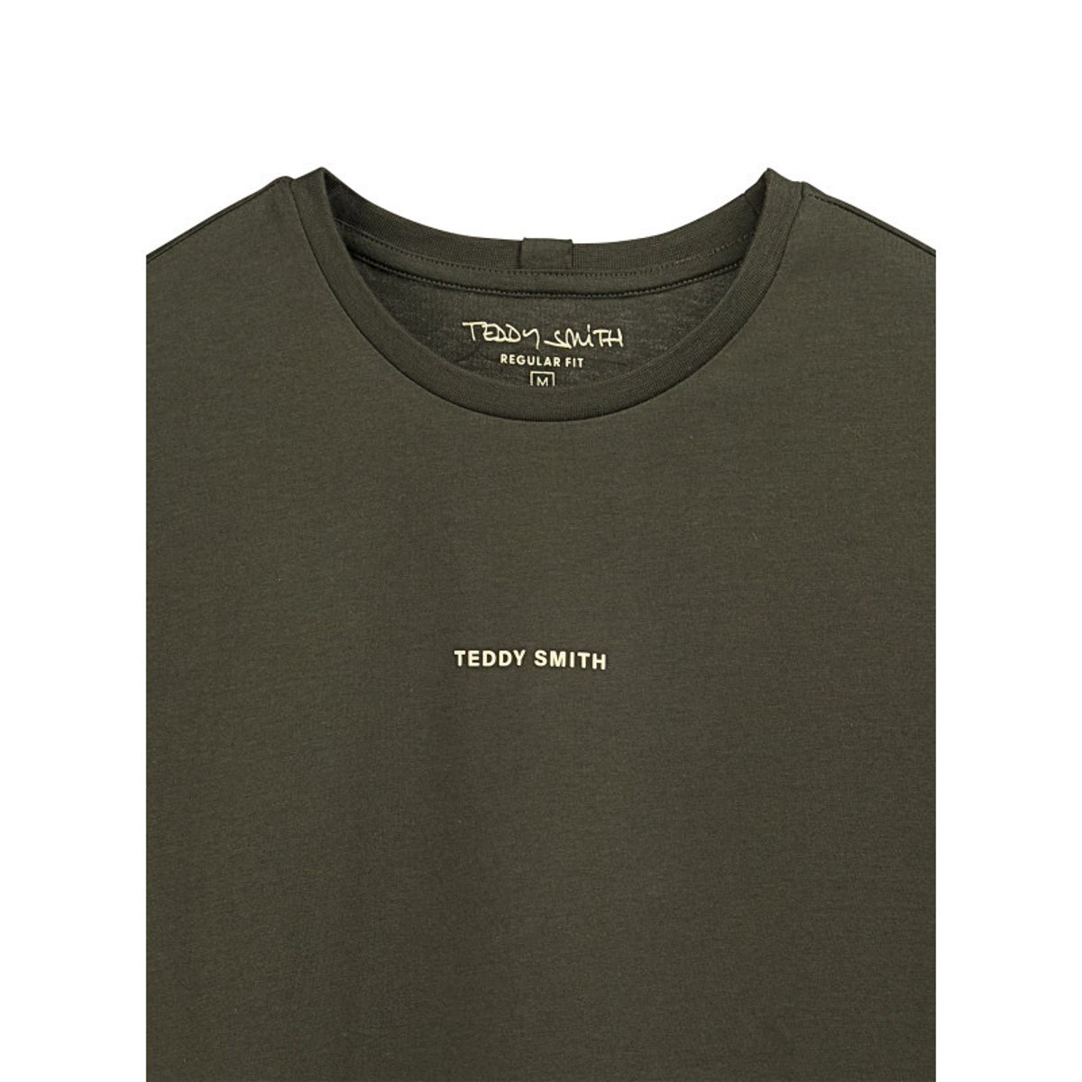 T-shirt en coton vert uni avec une coupe droite et un col rond vert, TEDDY SMITH