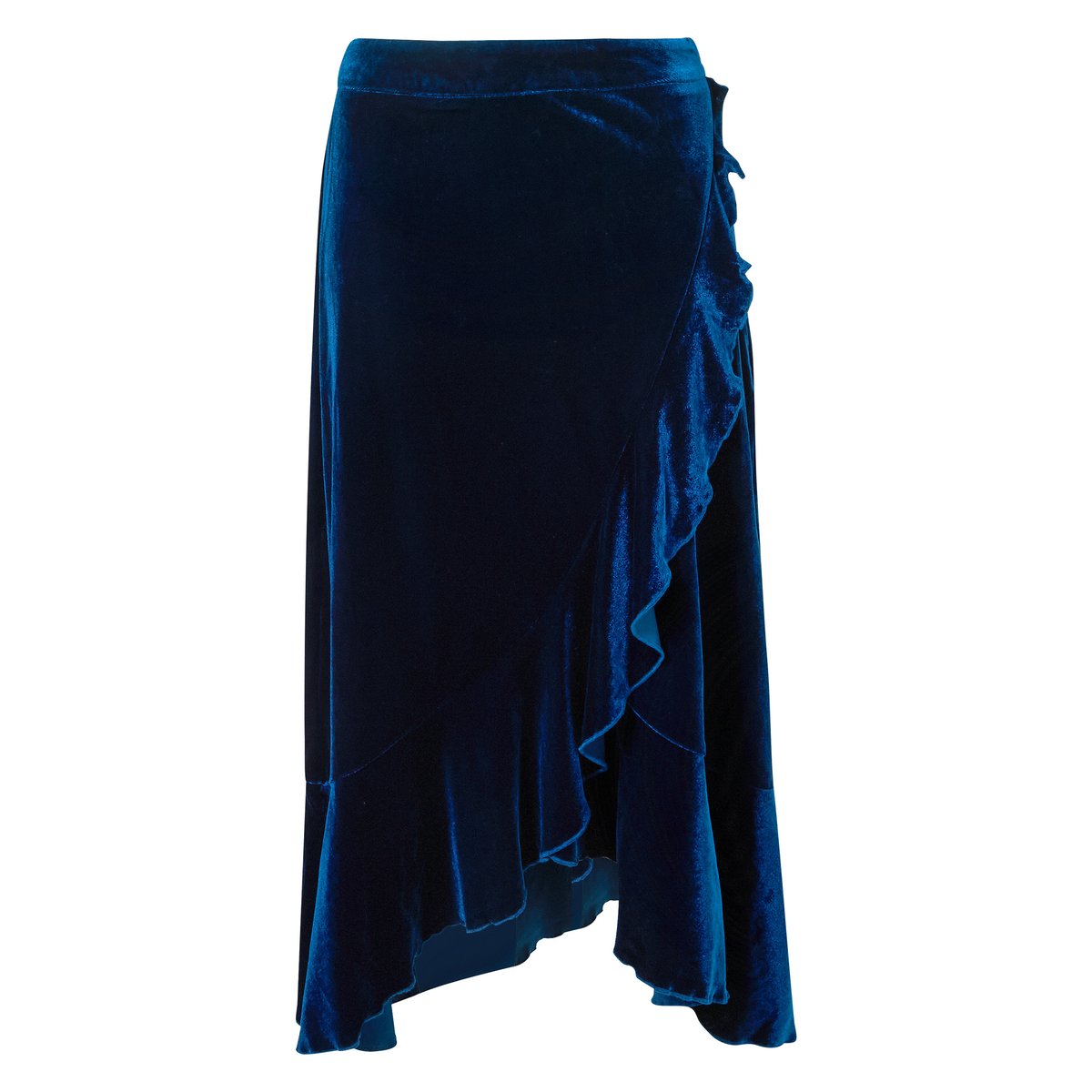 Jupe Midi Portefeuille Volantée en Velours bleu, JOE BROWNS