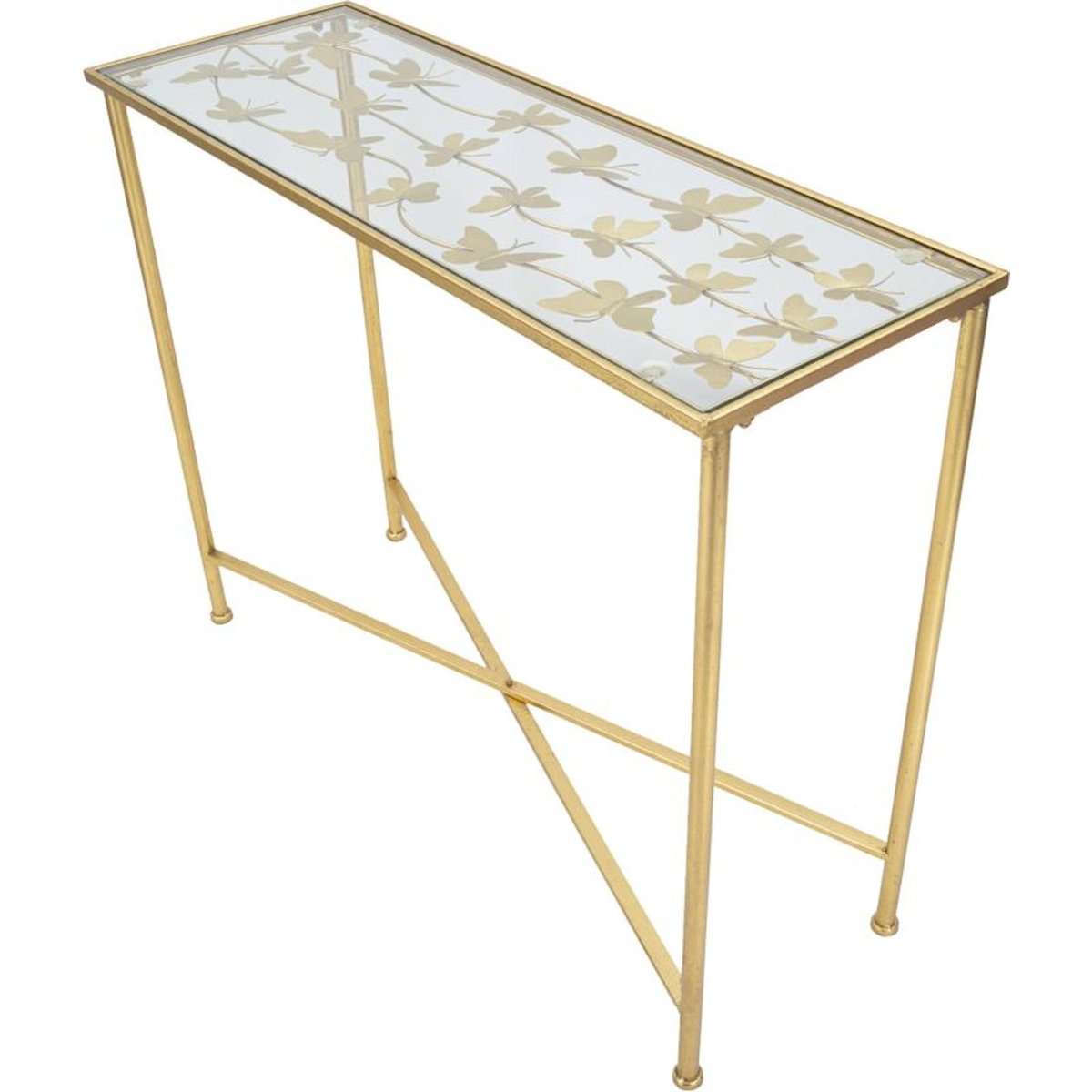 Console en verre motif papillons GLAM doré et transparent, RECOLLECTION