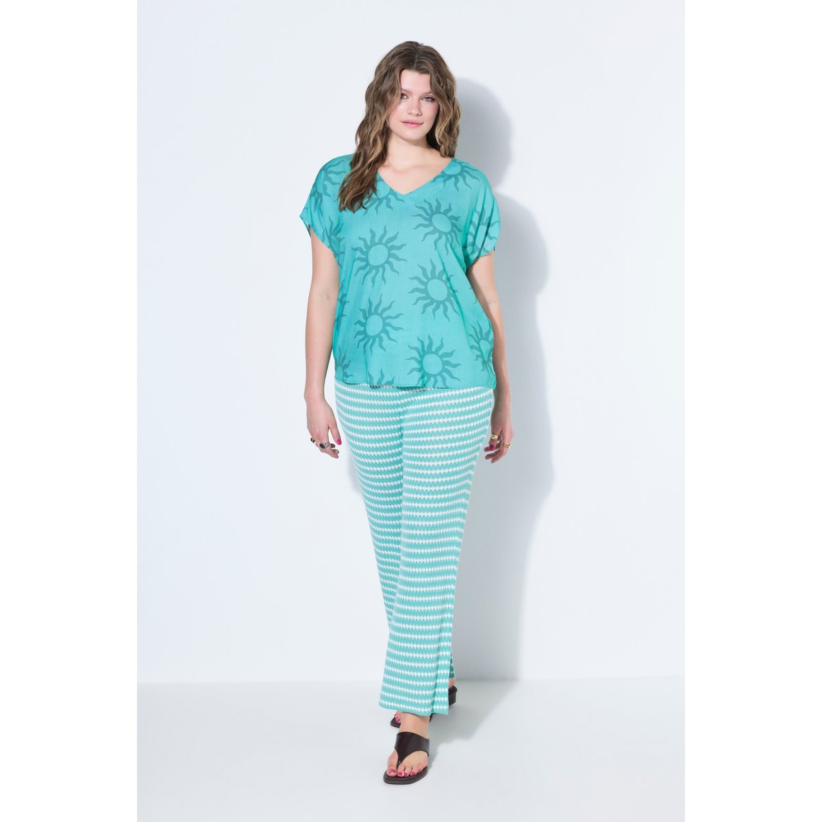 Blouse oversize, imprimé soleil menthe bleue, STUDIO UNTOLD