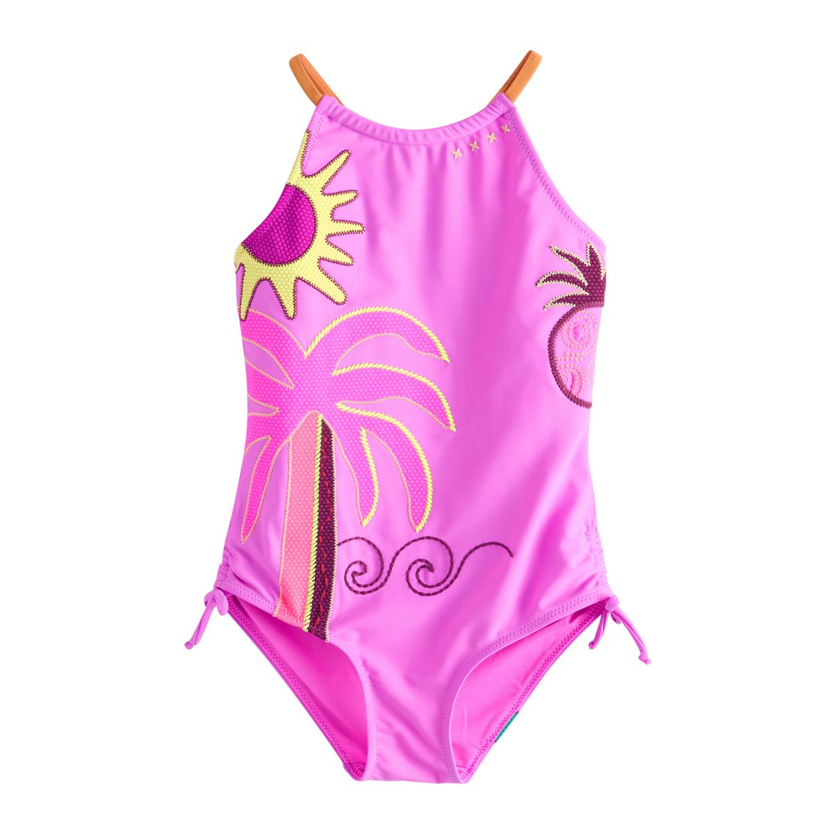 Maillot de bain ruché à bretelles applique palmier violet, NEXT