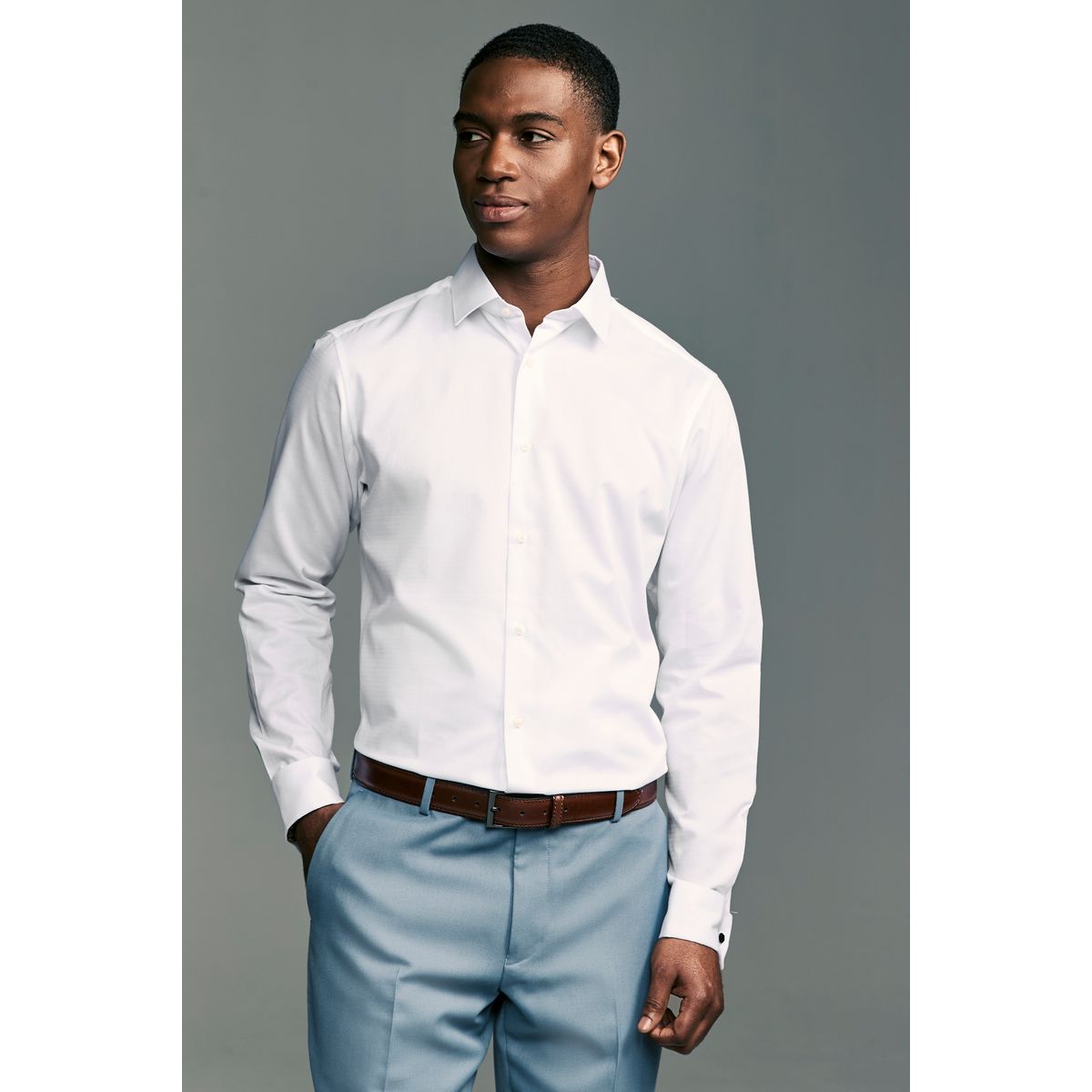 Chemise à poignet double facile d'entretien blanc, NEXT