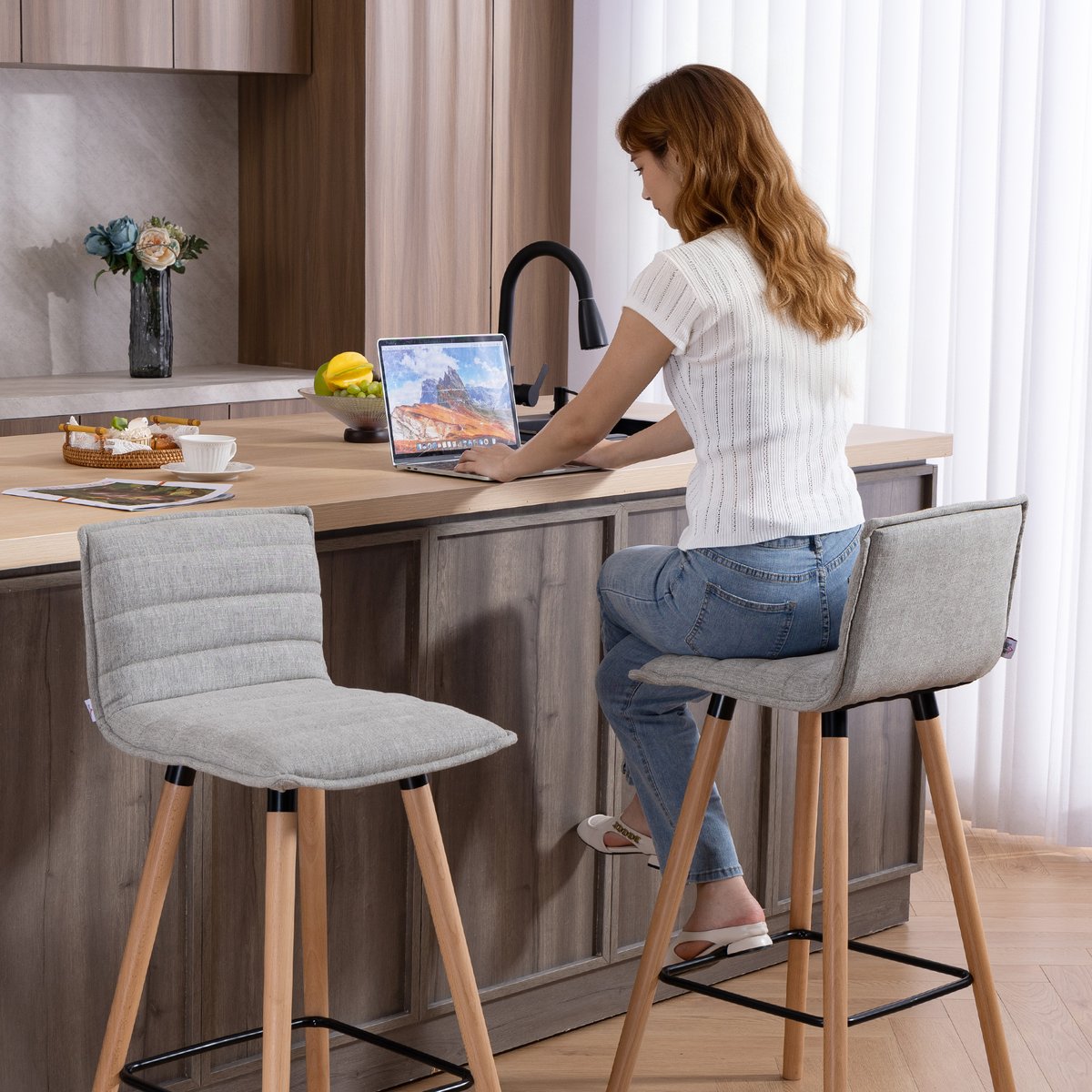 Tabouret de bar Polyester Gris gris clair, HOMCOM
