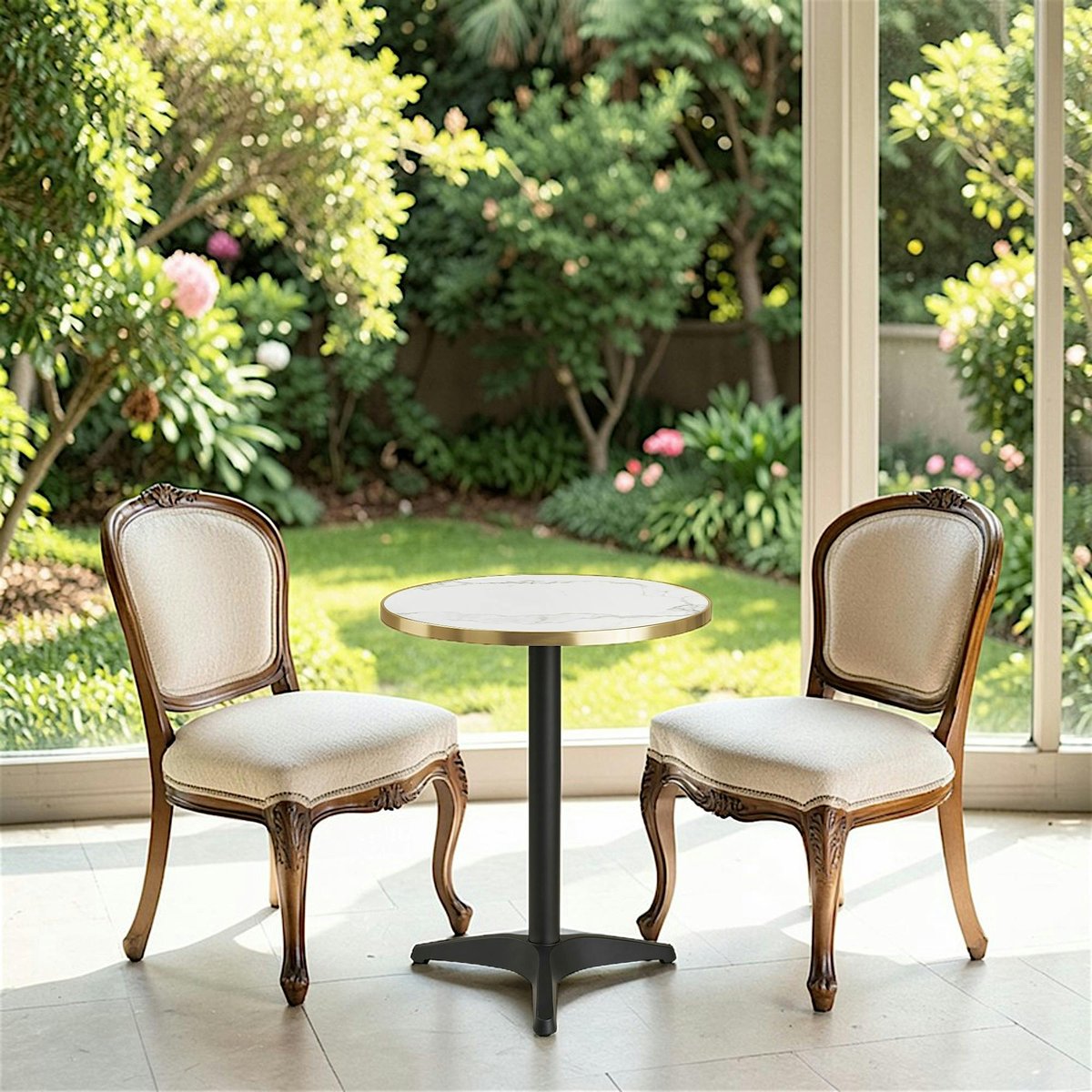 Table bistrot ronde effet marbre blanc pied alu Ø60 cm TORANO blanc, PIER IMPORT
