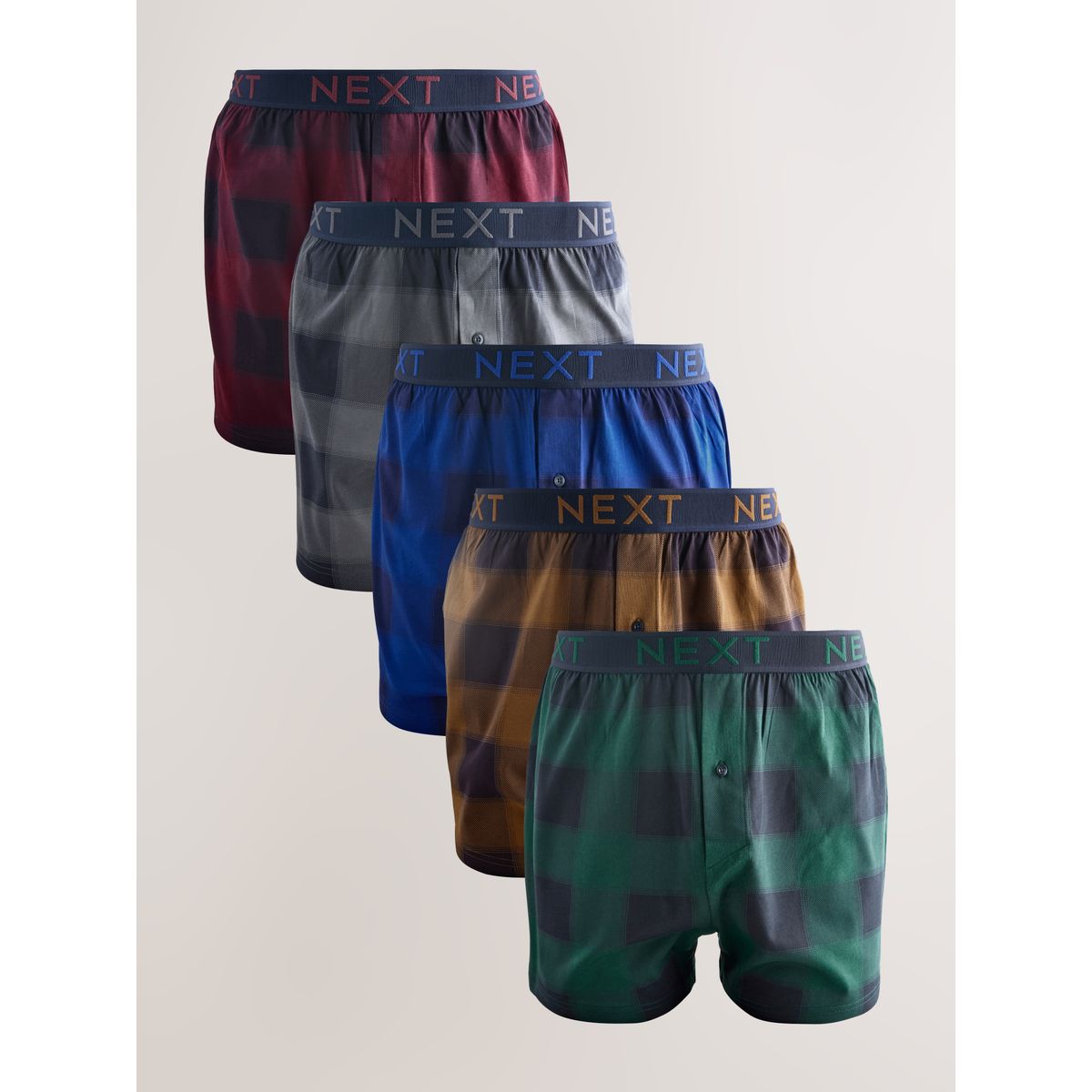 Boxers amples, lot de 5 carreaux marine/bordeaux, NEXT
