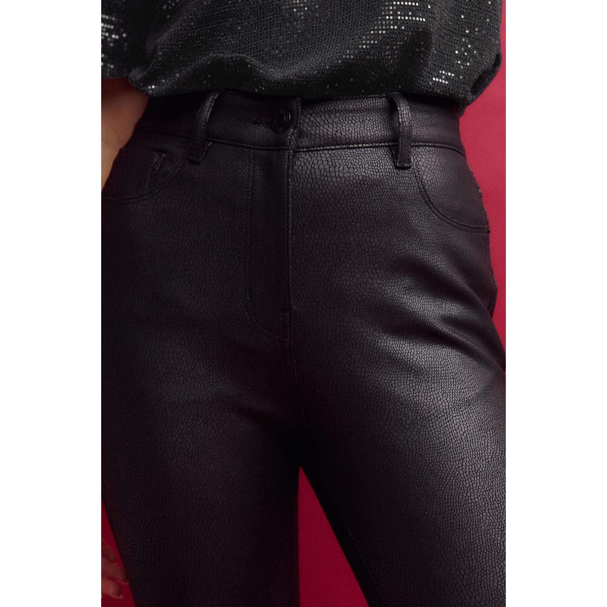 Pantalon en maille point de rome enduit noir, NEXT