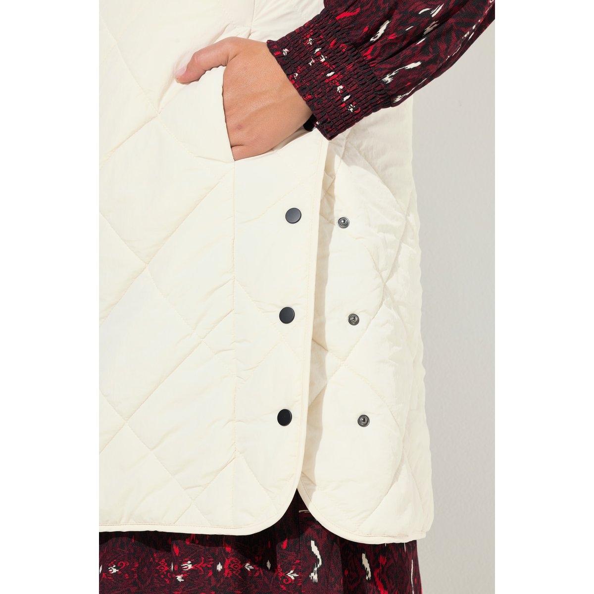 Gilet long, matelassage / polaire bouclette blanc cassé, ULLA POPKEN