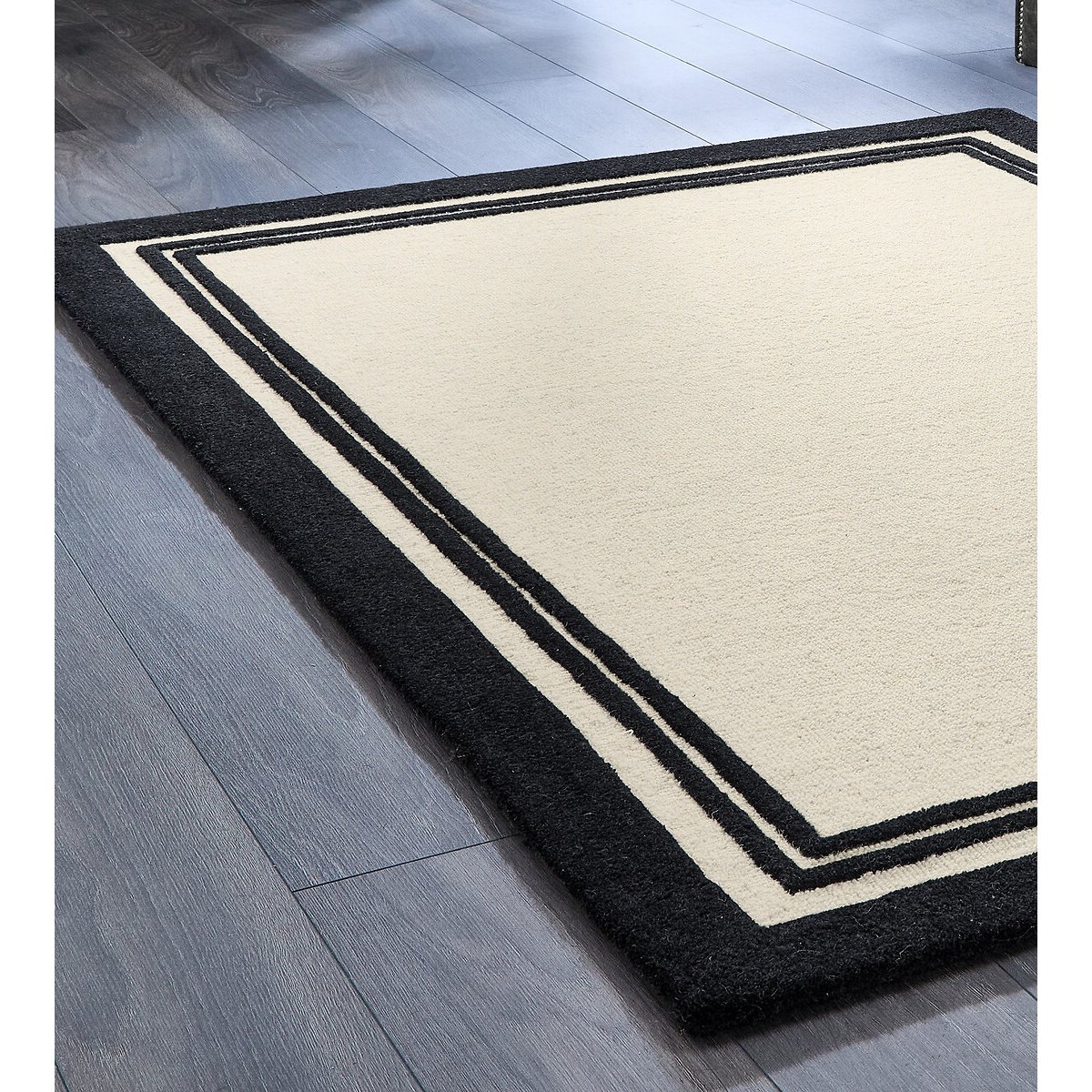 Monochrome Double Border Rug in 100% Wool black/white, SO'HOME