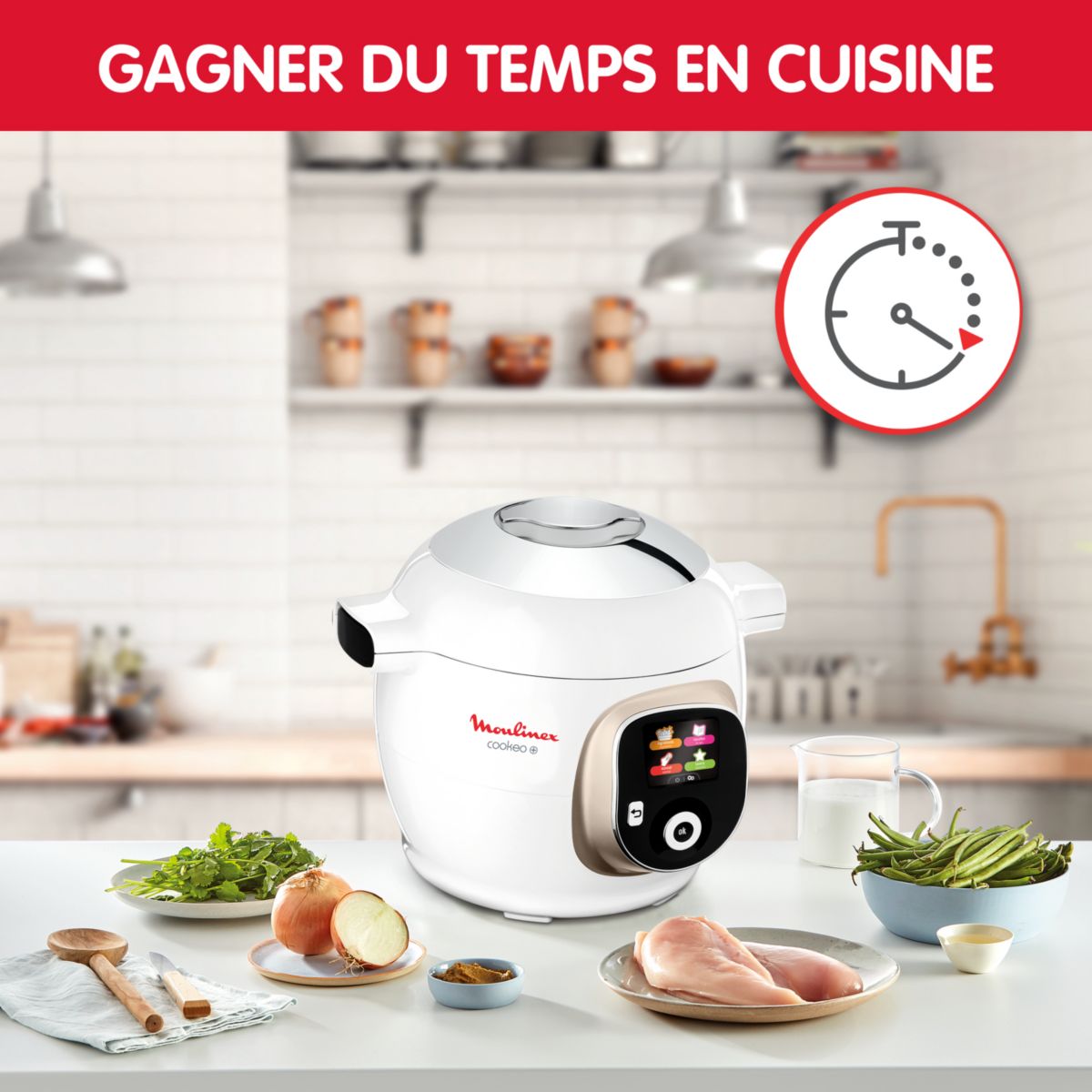 Cookeo CE85BA10 blanc 6 L, 6 modes de cuisson, 180 recettes blanc, MOULINEX