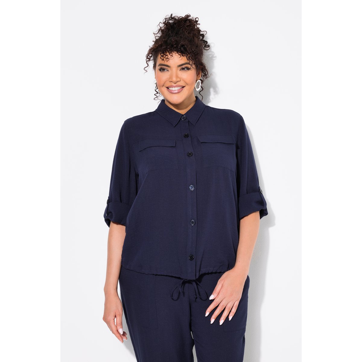 Veste à manches longues. Col chemise marine, ULLA POPKEN