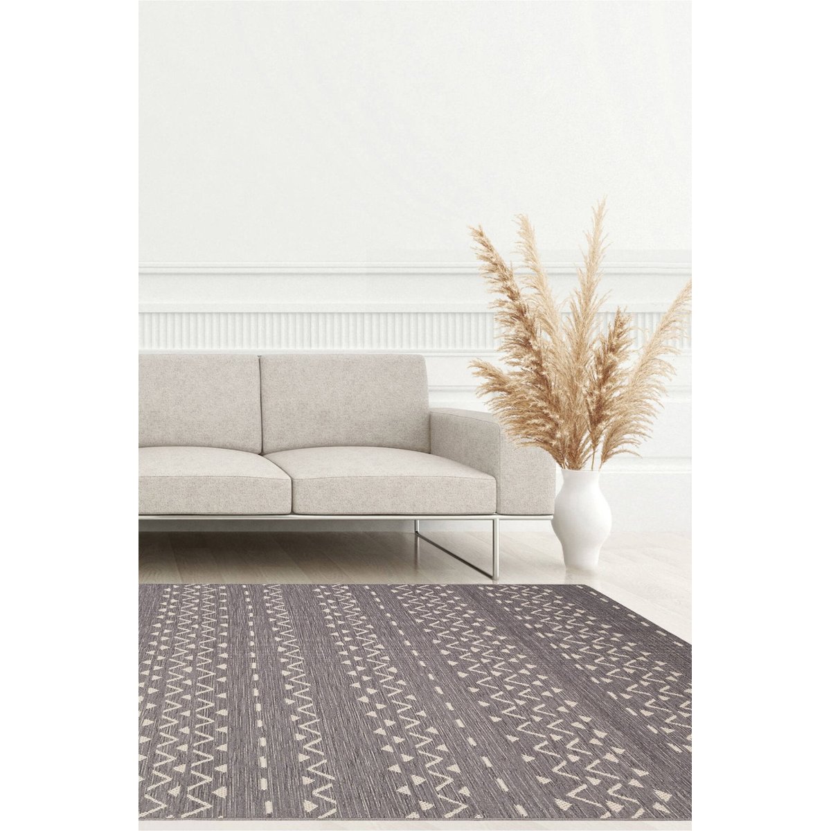 Tapis deco interieur exterieur ethnique KALIMBA gris minéral, AFK LIVING