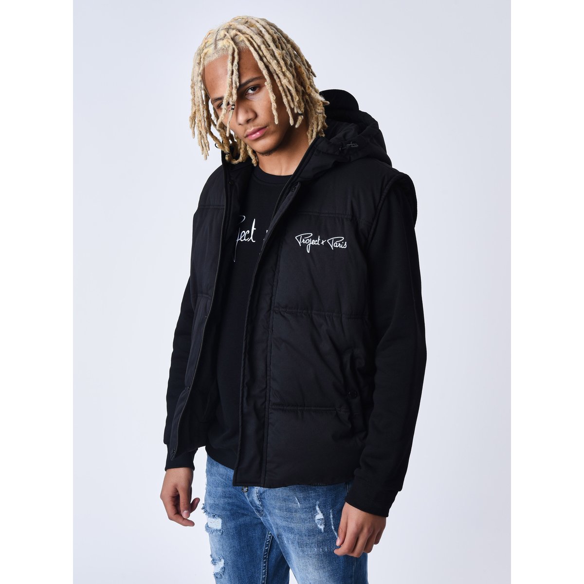 Blouson matelassé sans manches Capuche noir, PROJECT X