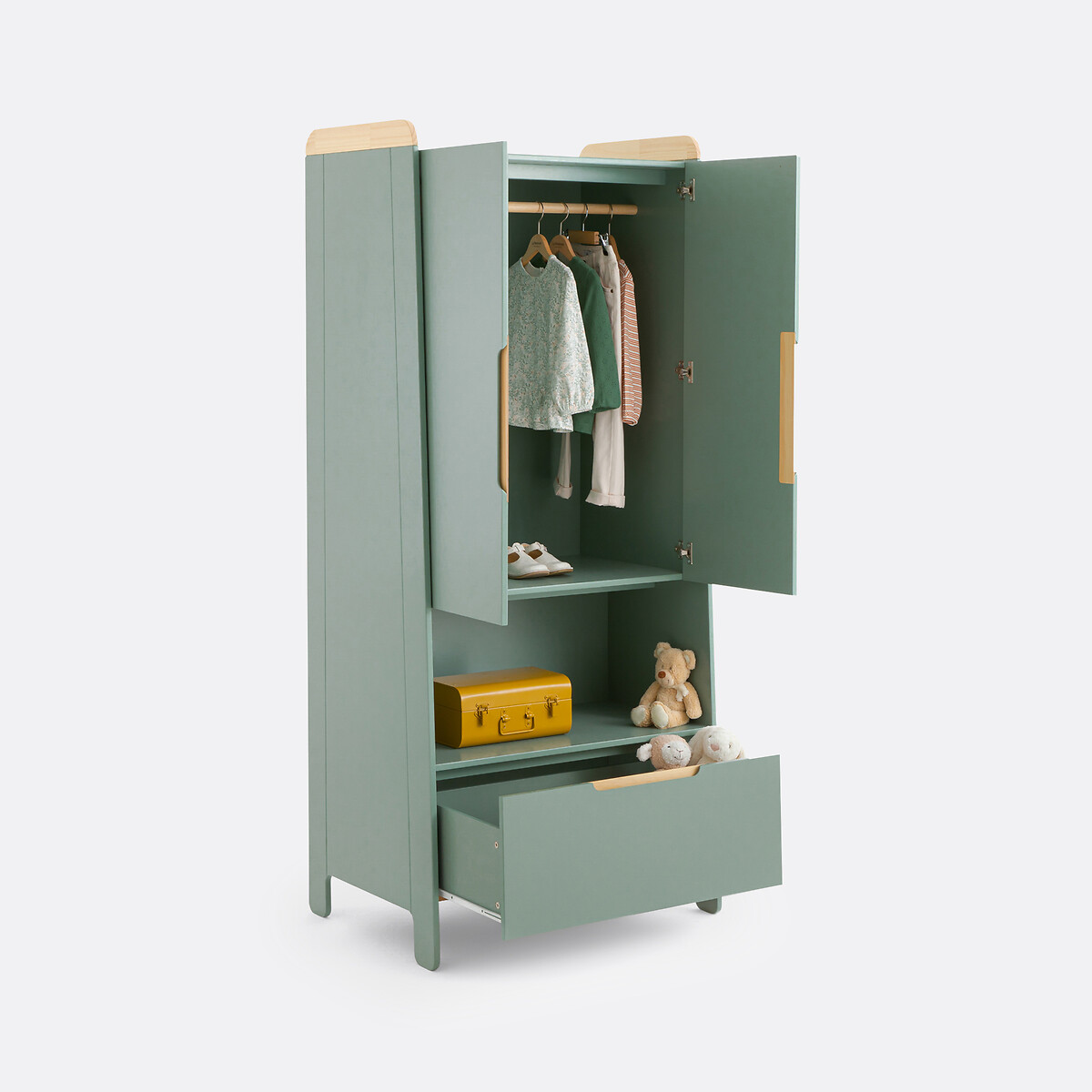 Armoire penderie enfant en pin et MDF, Arturo vert de gris, LA REDOUTE INTERIEURS