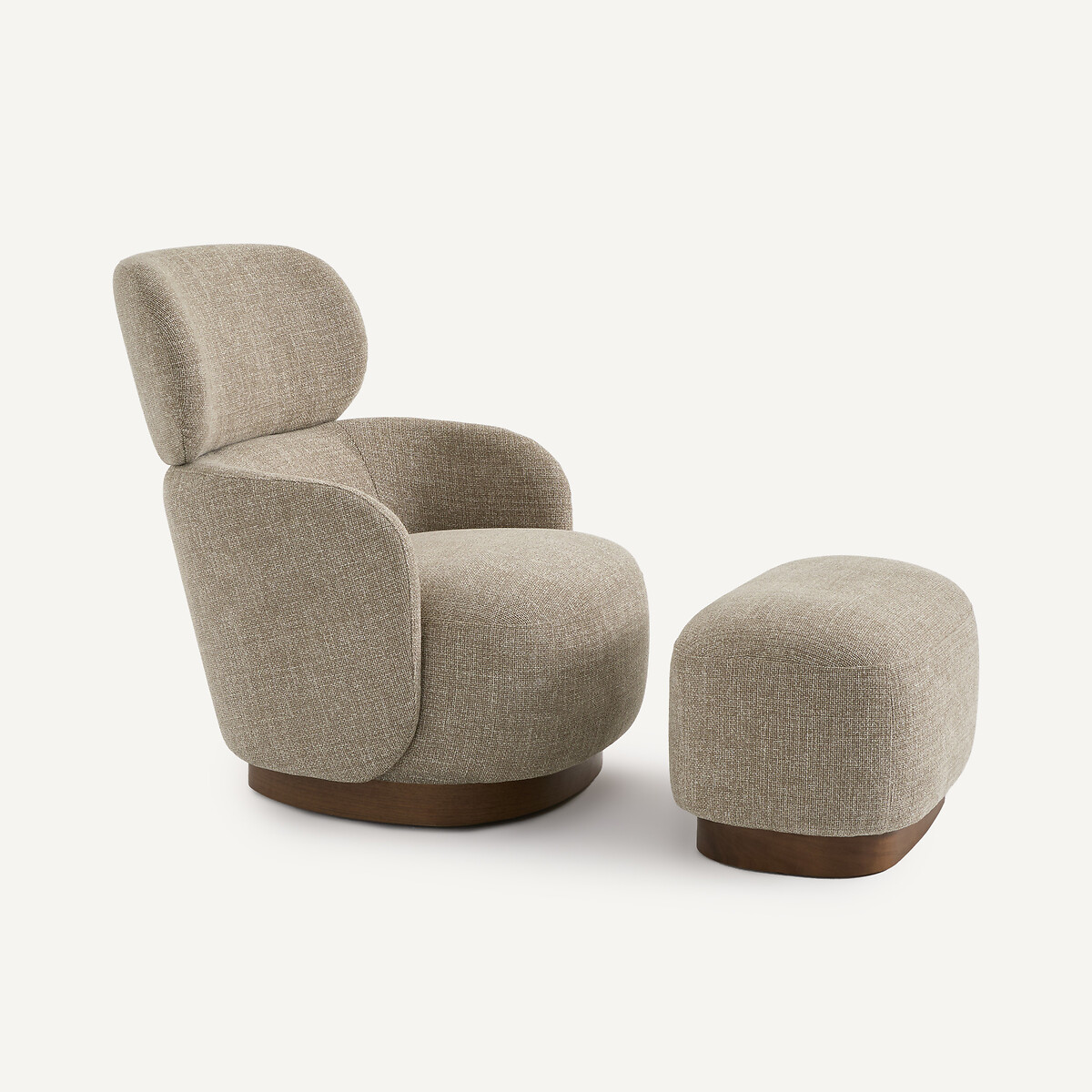Sillón giratorio con reposapiés, en tela jaspeada y chapa de nogal, JESPER marrón glacé, AM.PM