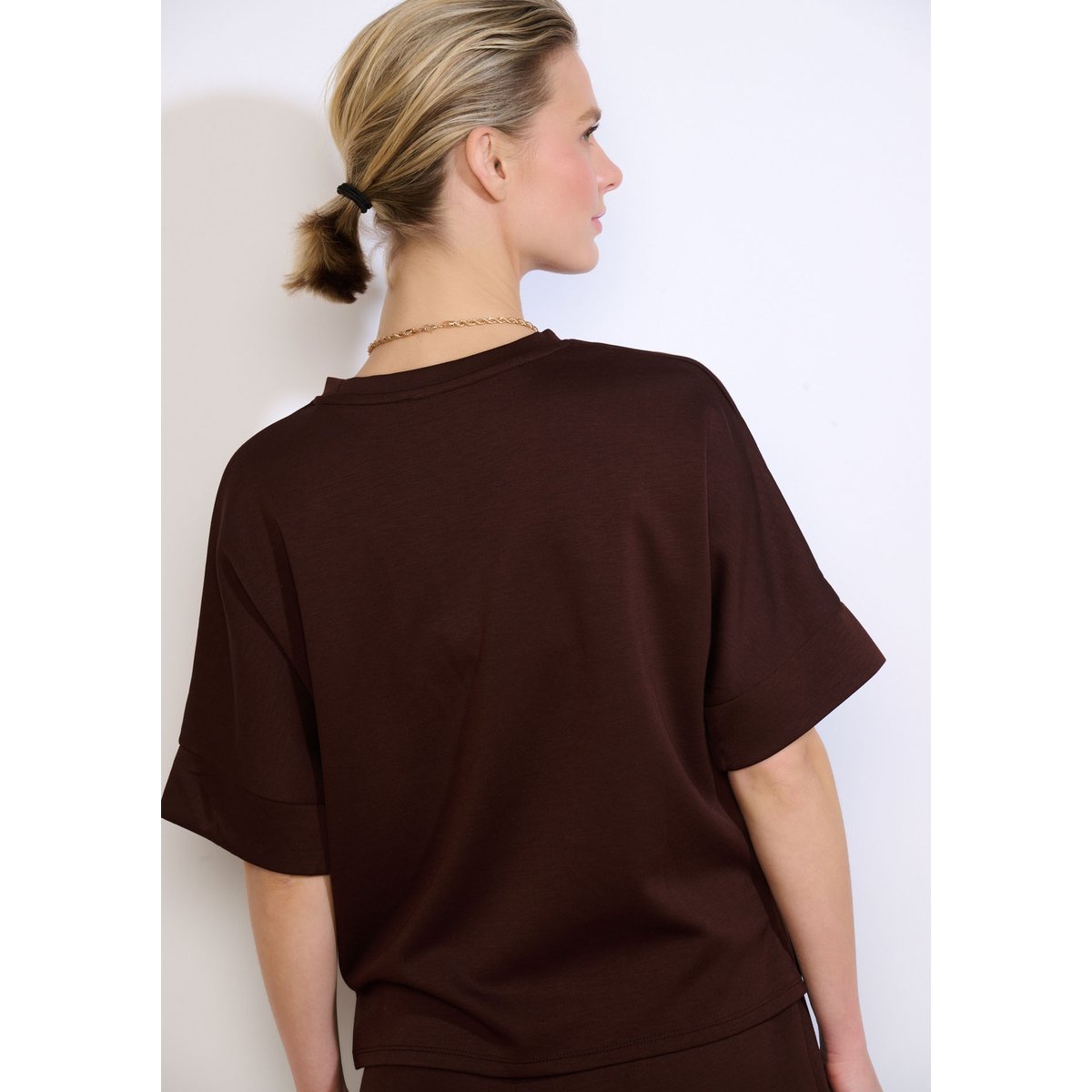 T-shirt col rond modal brun fonce chocolate, LOLALIZA