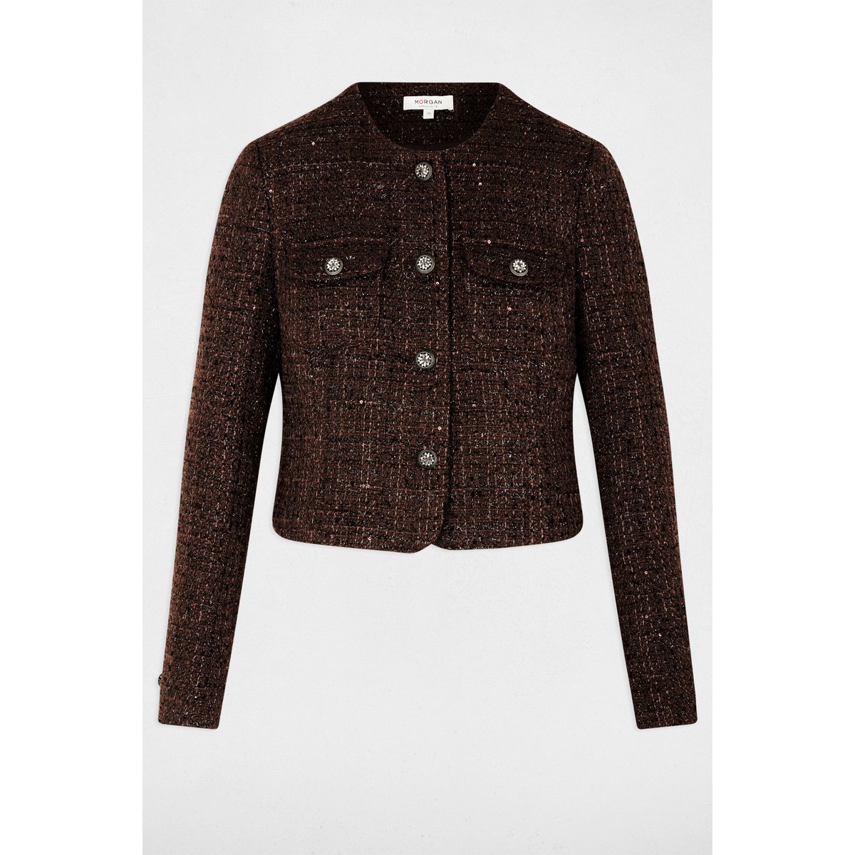Veste ajustée col rond marron foncé, MORGAN