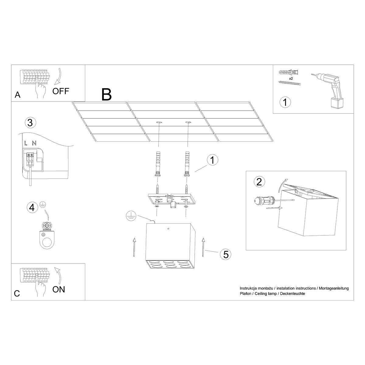 Plafonnier Aluminium Noir LED 9 Ozzy noir, EDEN
