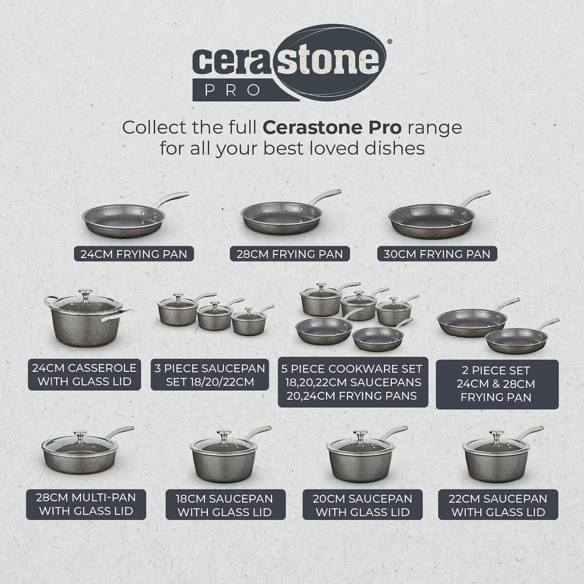 24cm Cerastone Pro Casserole Dish with Lid graphite, TOWER