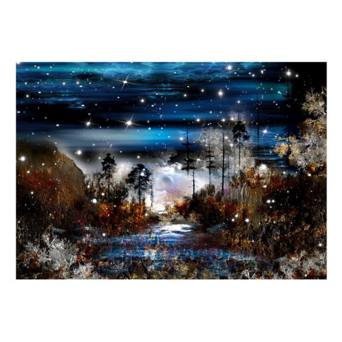 Papier peint intissé panoramique Fantaisie Nuit dans la foret bleu, EDEN