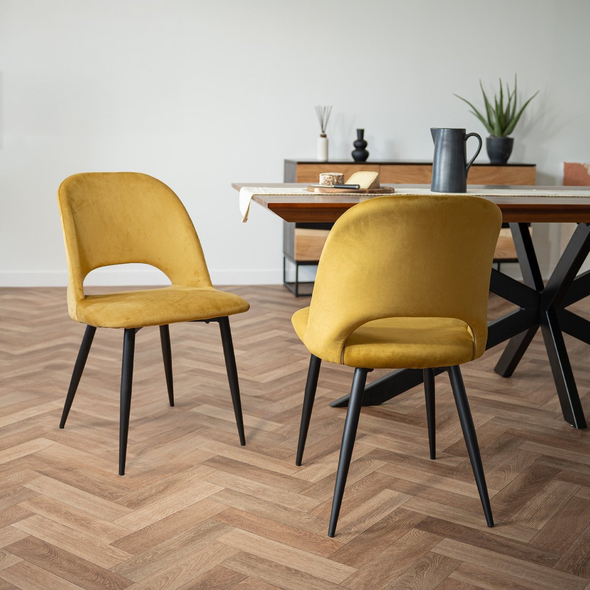 Pack 4 chaises en velours - PÉNÉLOPE jaune et vert, MAISON PAVANE