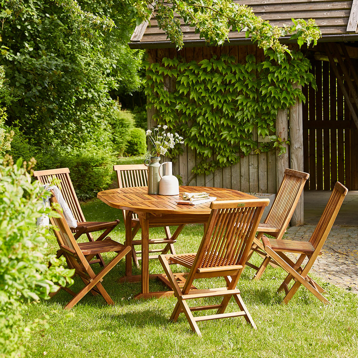 Salon de jardin en teck huilé extensible 6/8 places BALI marron, BERAH GETAH