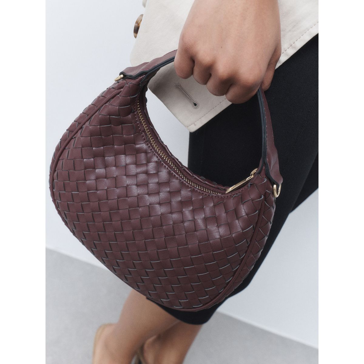 Sac à main en cuir tissé prune, NEXT