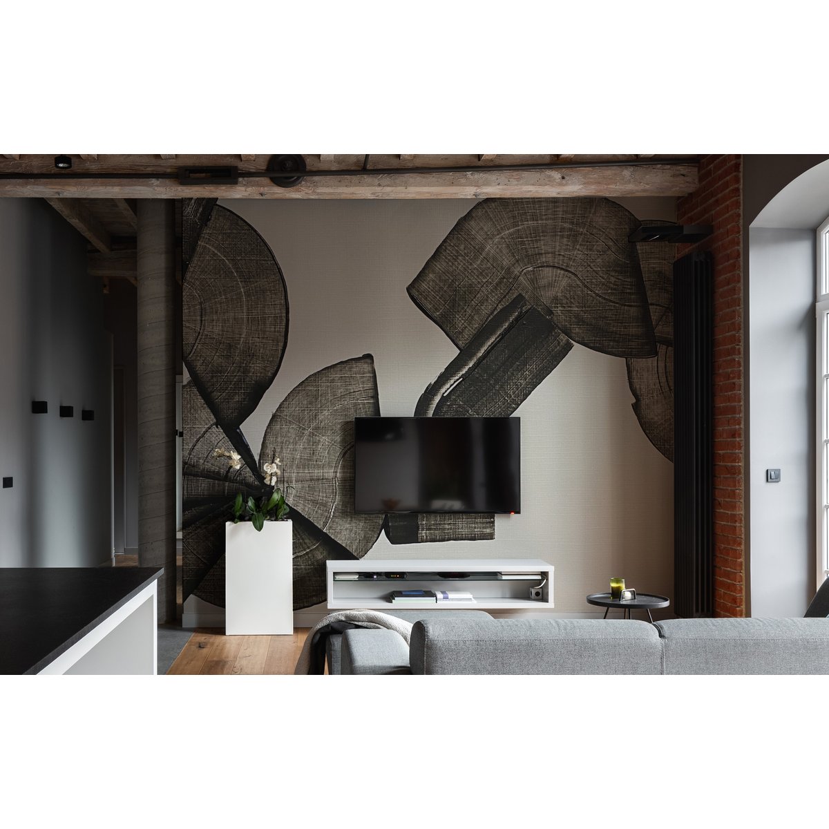Papier peint panoramique EtiK GraphiK, Gris 225 x 250cm noir et blanc, ACTE DECO