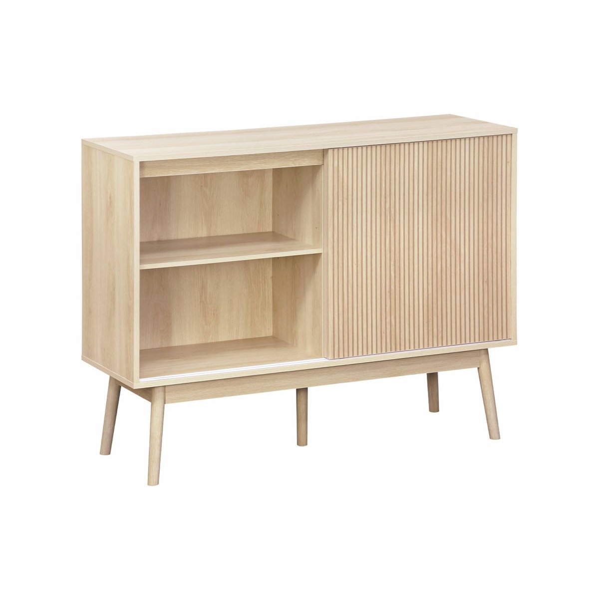 Buffet décor bois strié 1 porte coulissante 115cm LINEAR bois foncé, SWEEEK