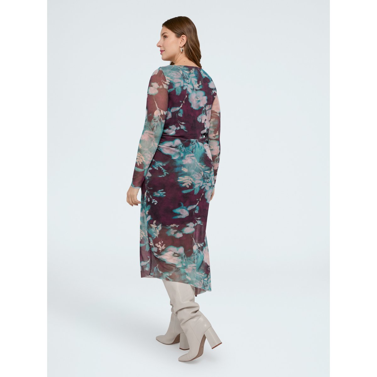 Robe longue en tulle imprimée burgundy, FIORELLA RUBINO