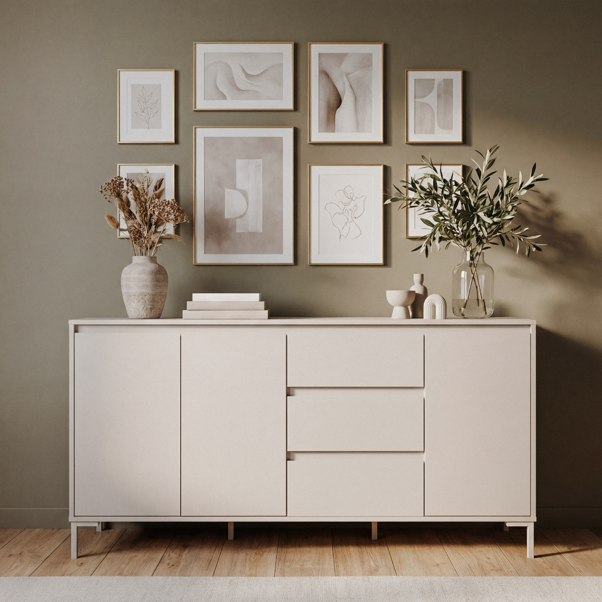 Buffet 3 portes et 3 tiroirs NERIO beige, CALICOSY