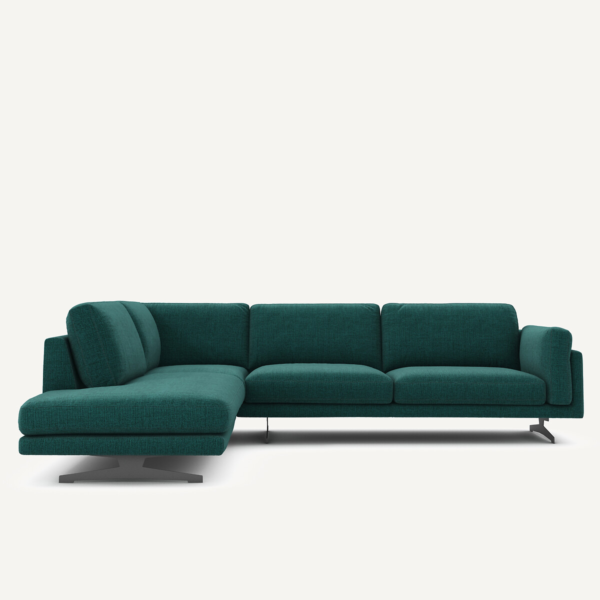 Ecksofa mit Chaiselongue, aus meliertem Stoff, CÉSAR dunkelgrün, AM.PM