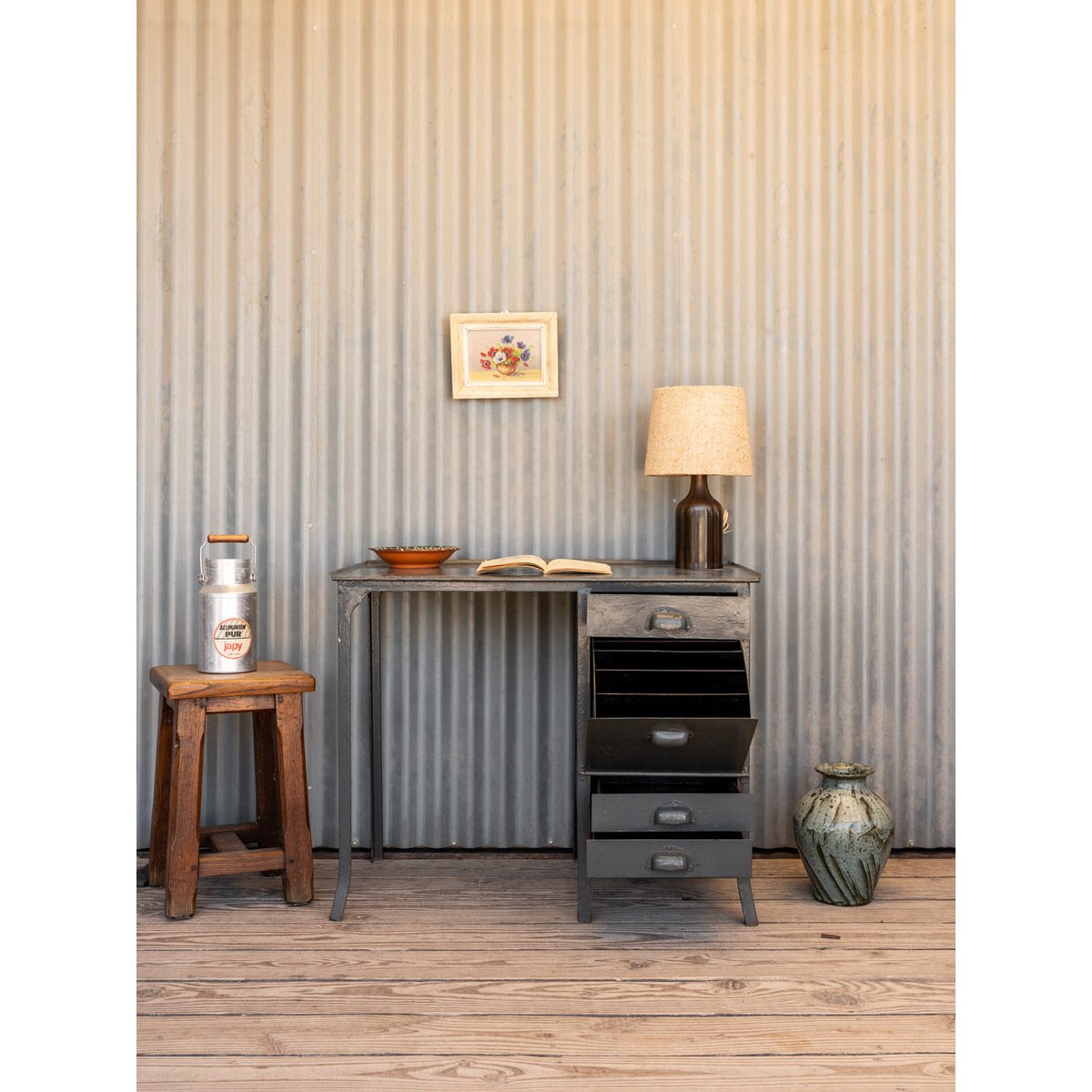 Bureau en métal gris Yvan N°540 - Bon état gris, DEBONGOUT