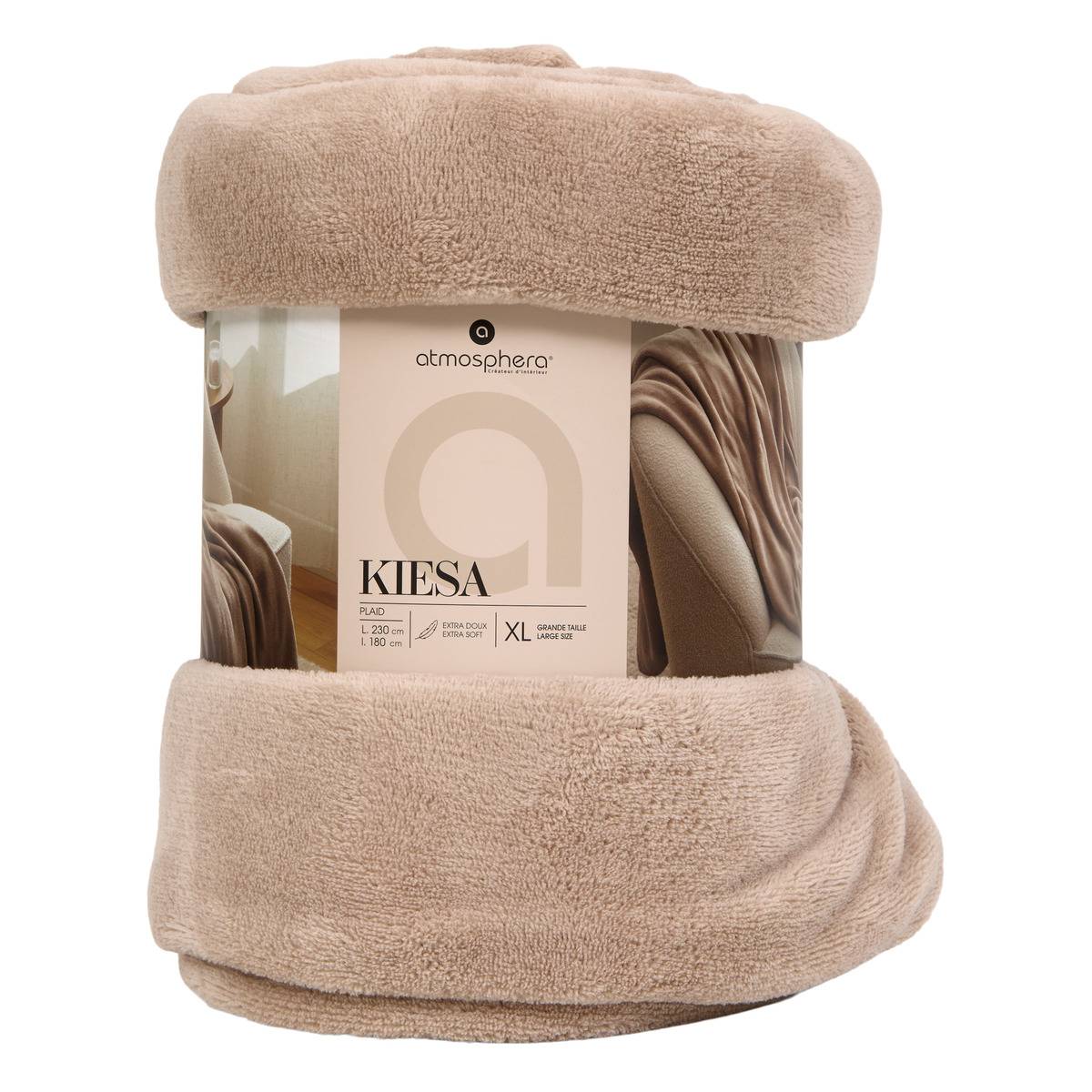 Plaid microfibre uni KIESA taupe, ATMOSPHERA